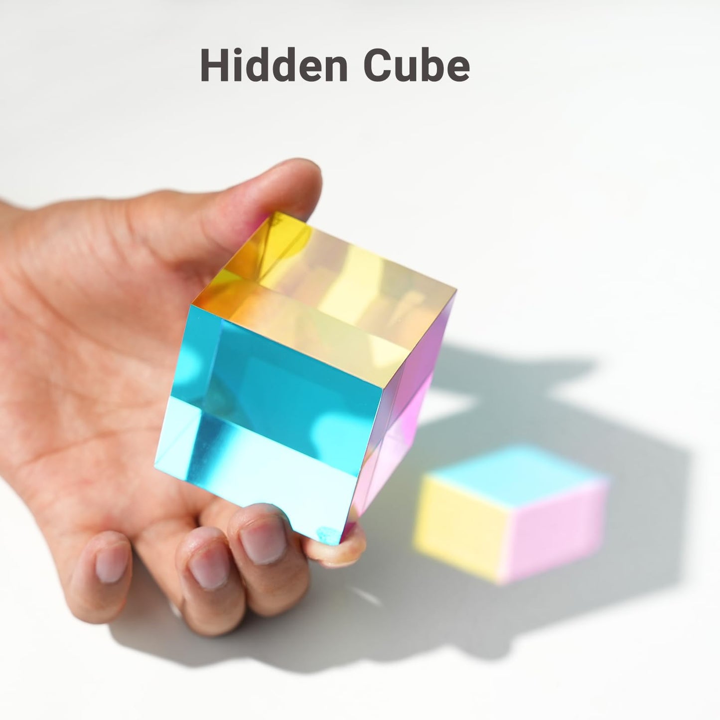 iKeelo Color Mixing Cube (60mm) with Stand - Cyan, Magenta, Yellow - Magic Optical Cube Novelty Physic Toy for Birthday and Christmas