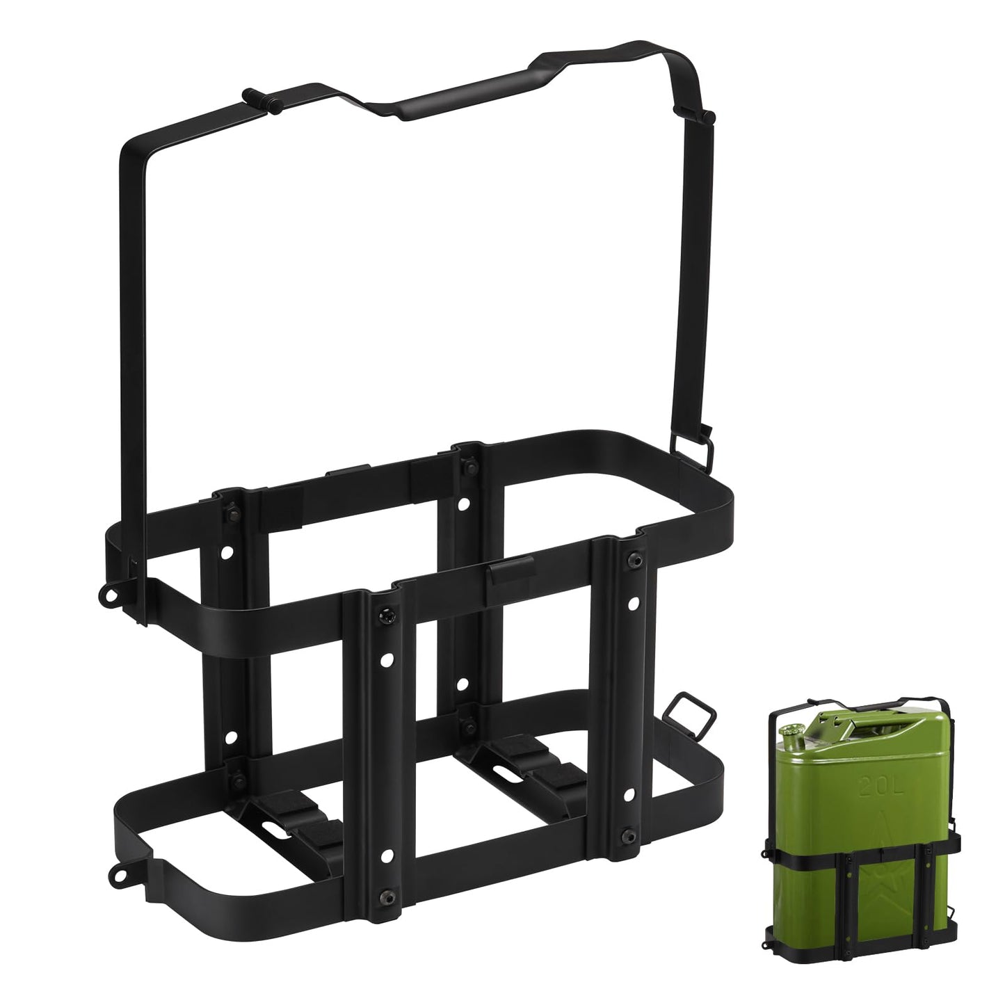 Mayouko Lockable Jerry Gas Can Holder Rack, 5 Gallon / 20 Liter Steel Jerry Can Mount Brackets, Metal Fuel & Gasolina Container, Detachable Carrier Mount