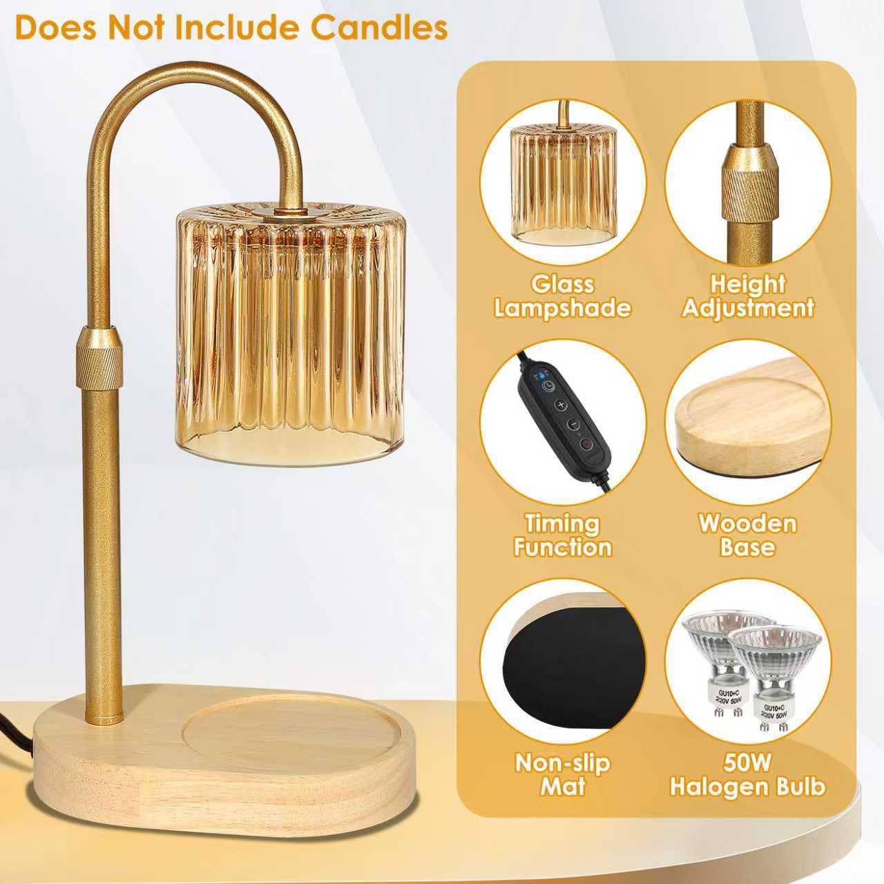 Candle Warmer Lamp with Timer Dimmable - Elegant Candle Warmer Adjustable Height, Candle Lamp Wax Melt Warmer for Jar Candles Birthday Gifts for Women Mom, Christmas House Warming Gifts New Home Decor
