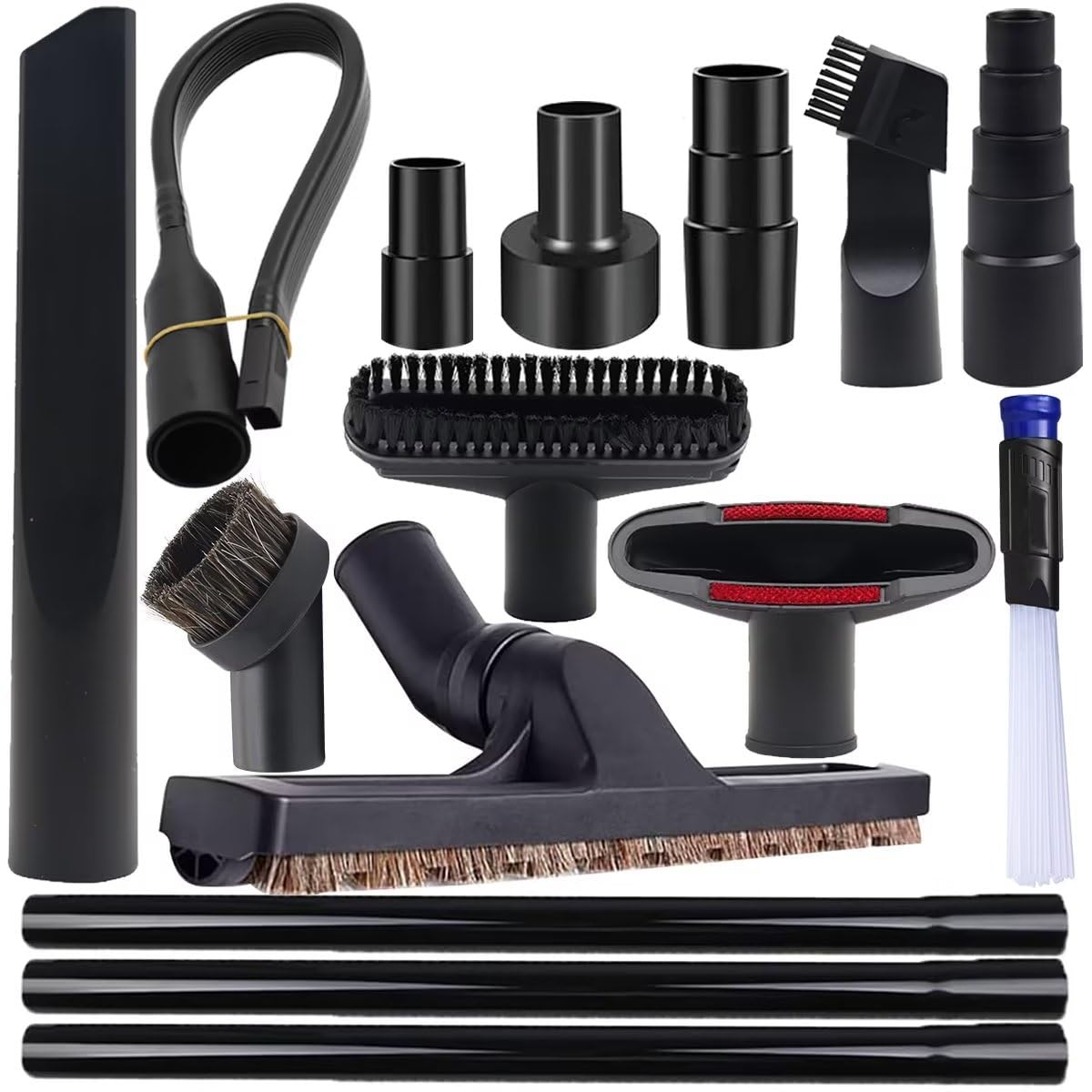 15 Pcs Universal Vacuum Attachments & Brushes for Shop Vac Accessories - 2 1/2" to 1 1/4" Hose Adapter, 1 7/8" to 1" Vacuum Hose Adapter, 1 1/4" for Shop Vac Cleaner Attachments