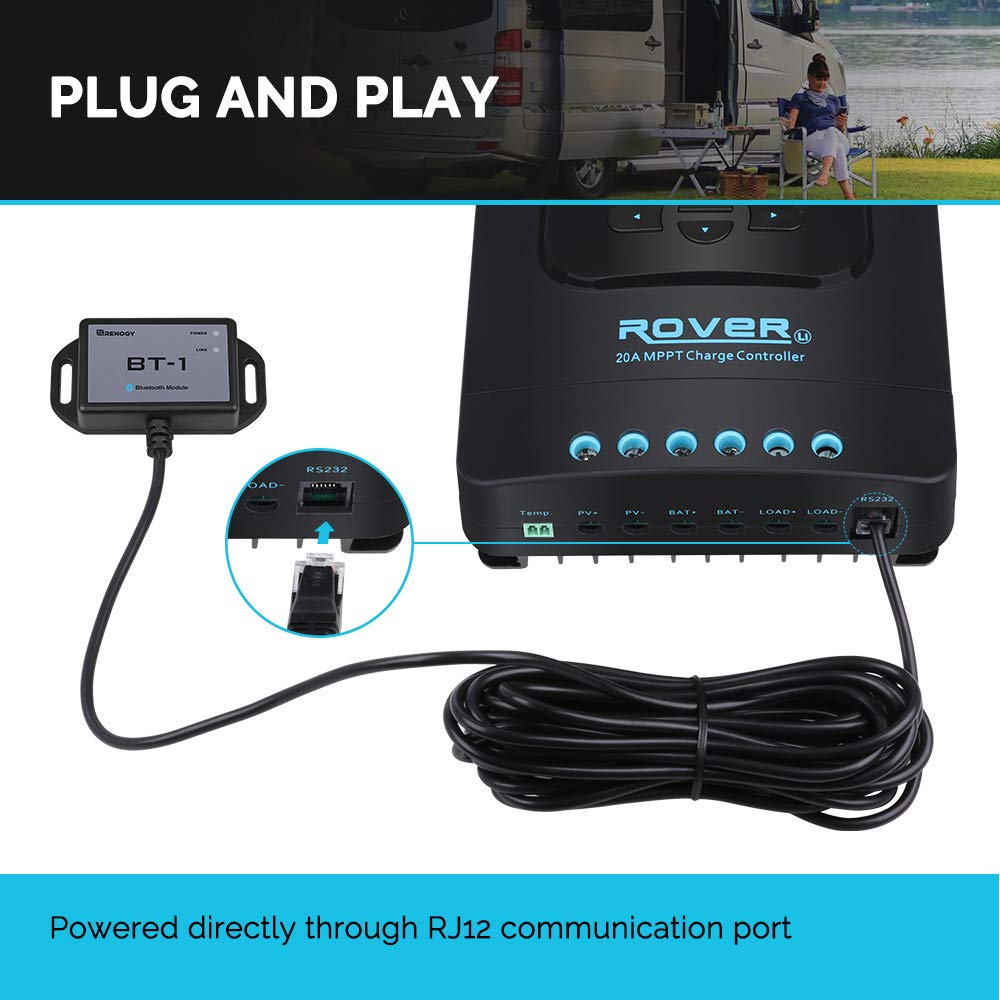 Renogy Bluetooth Module with RJ12 Communication Port, Monitoring via Smartphone for Solar Charge Controller, (New Version)