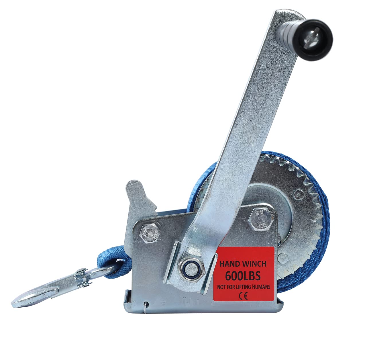 Hand Winch Heavy Duty 600lbs with Strap and Ratchet Handle Hook 2 Gear Manual Crank Towing Winch for ATV Boat Trailer Truck Auto Silver