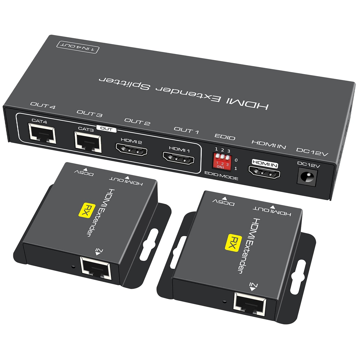 VPFET HDMI Extender Splitter 1 in 2 Out Over Cat5e/6 Up to 165FT HD1080P 60Hz with Loop Support EDID Copy Settings HDCP