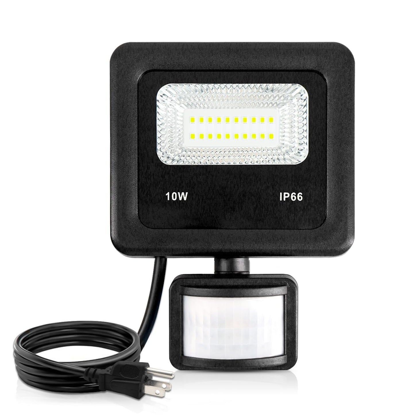 LudoPam LED Motion Sensor Flood Light Outdoor,10W Security Light, IP66 Waterproof Outdoor Light,1100LM,6500K with Plug Motion Security Lights with Plug for Garage Yard Patio Pathway Porch Entryways
