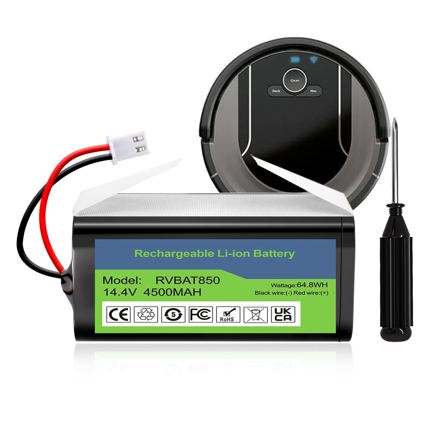 4500mAh Robot Vacuum Battery for Shark ION Series (AV1010AE, RV761-771), IQ/AI Series (RV1000-1101), RV850/RV871 Models