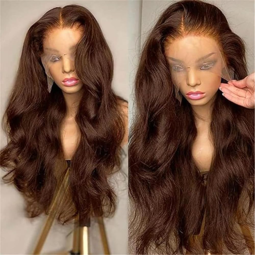 Chocolate Brown Lace Front Wig Human Hair 20 Inch 13x4 Body Wave Lace Front Wigs for Black Women Human Hair Pre Plucked 150% Density Brown Perruque Femme Humain Naturel #4