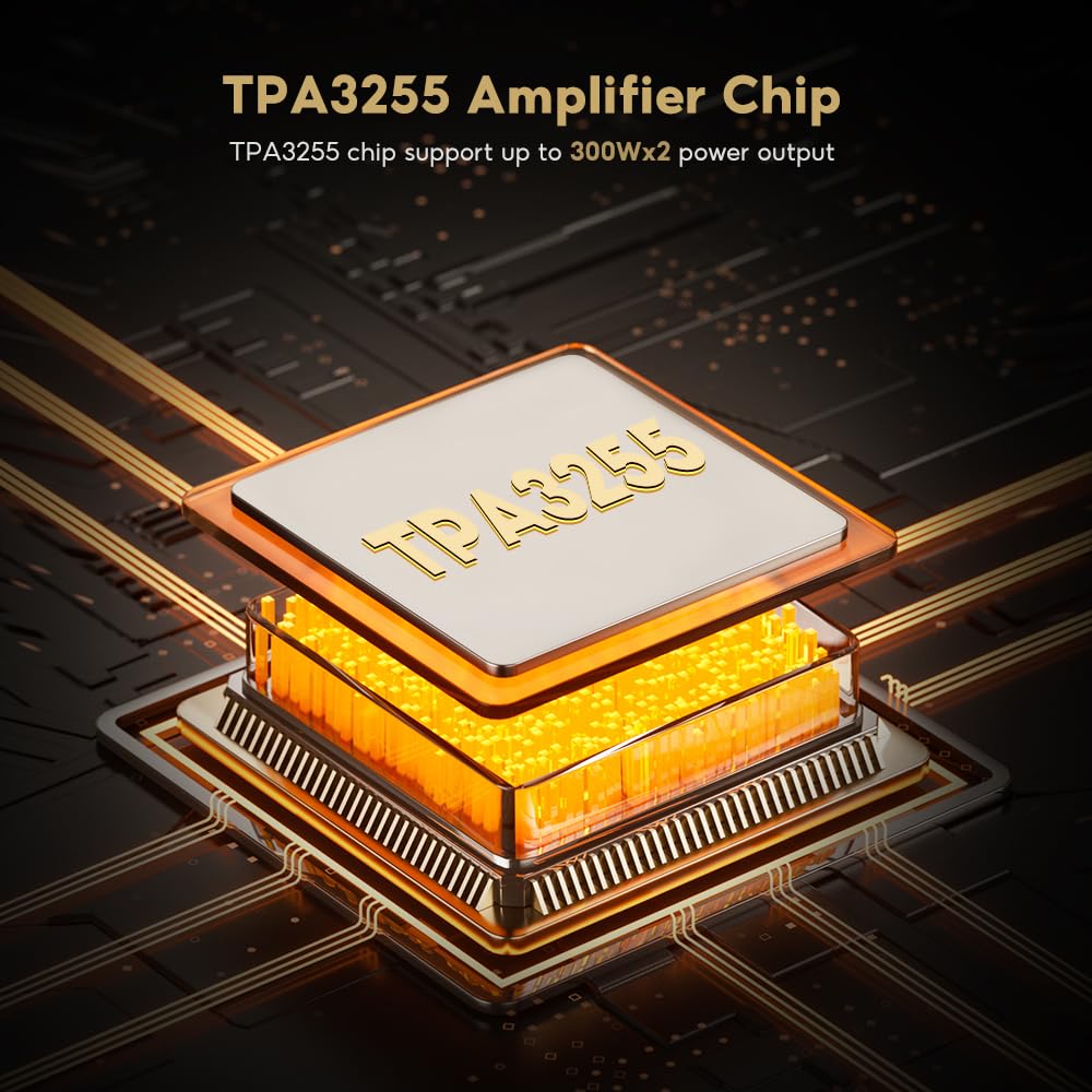 AIYIMA A07 Premium TPA3255 Power Amplifier 300Wx2 HiFi Class D Audio Amp Mini 2 Channel Stereo Amplifier for Passive Speaker Desktop Bookshelf Home Theater System with DC 32V Power Adapter