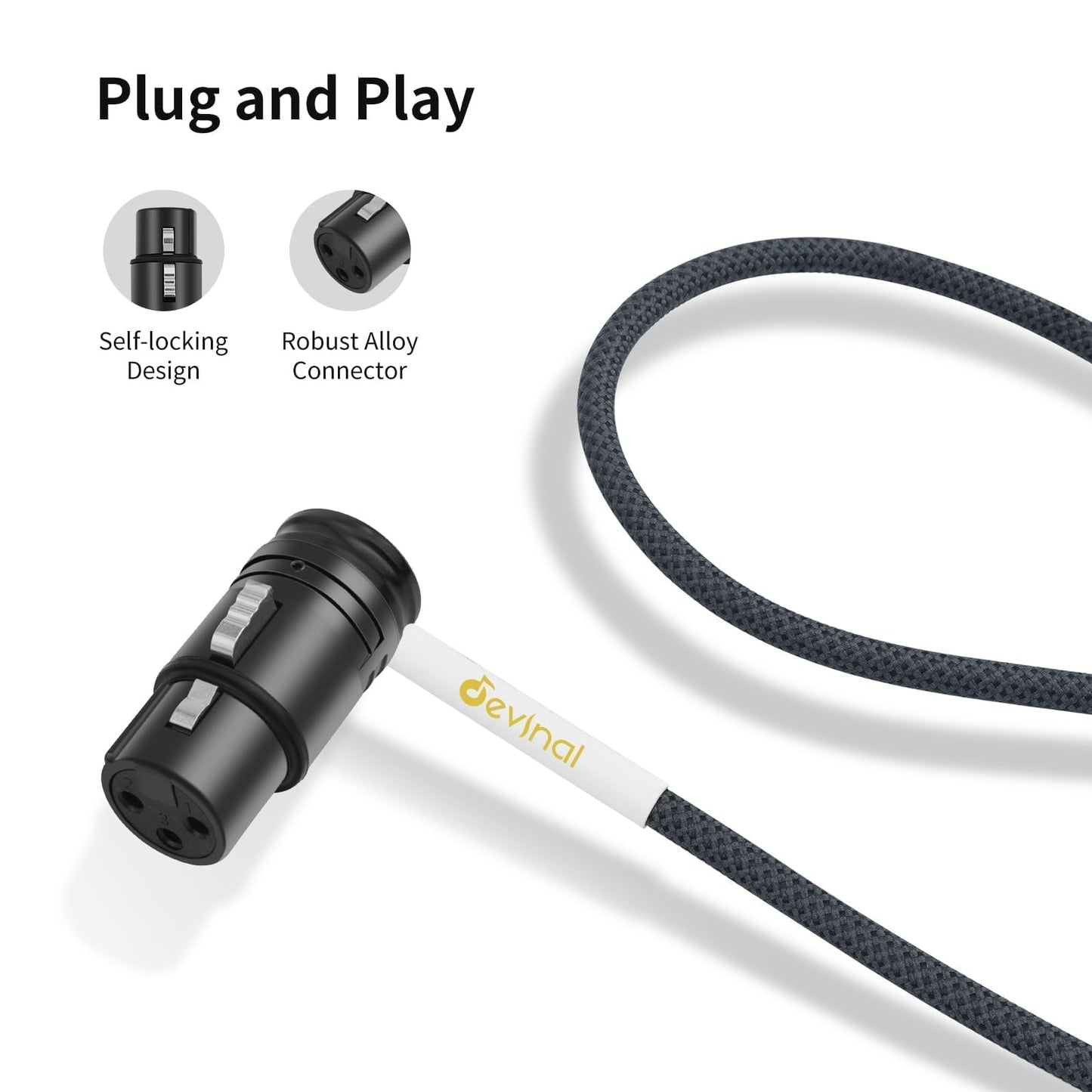 Devinal Rotatable Right-Angle XLR Cable, Adjustable-Angle Low-Profile XLR Microphone Adapter Connector, Right-Angle Mic Cord on Both Ends (Male and Female) 0.8 FT 2 pcs