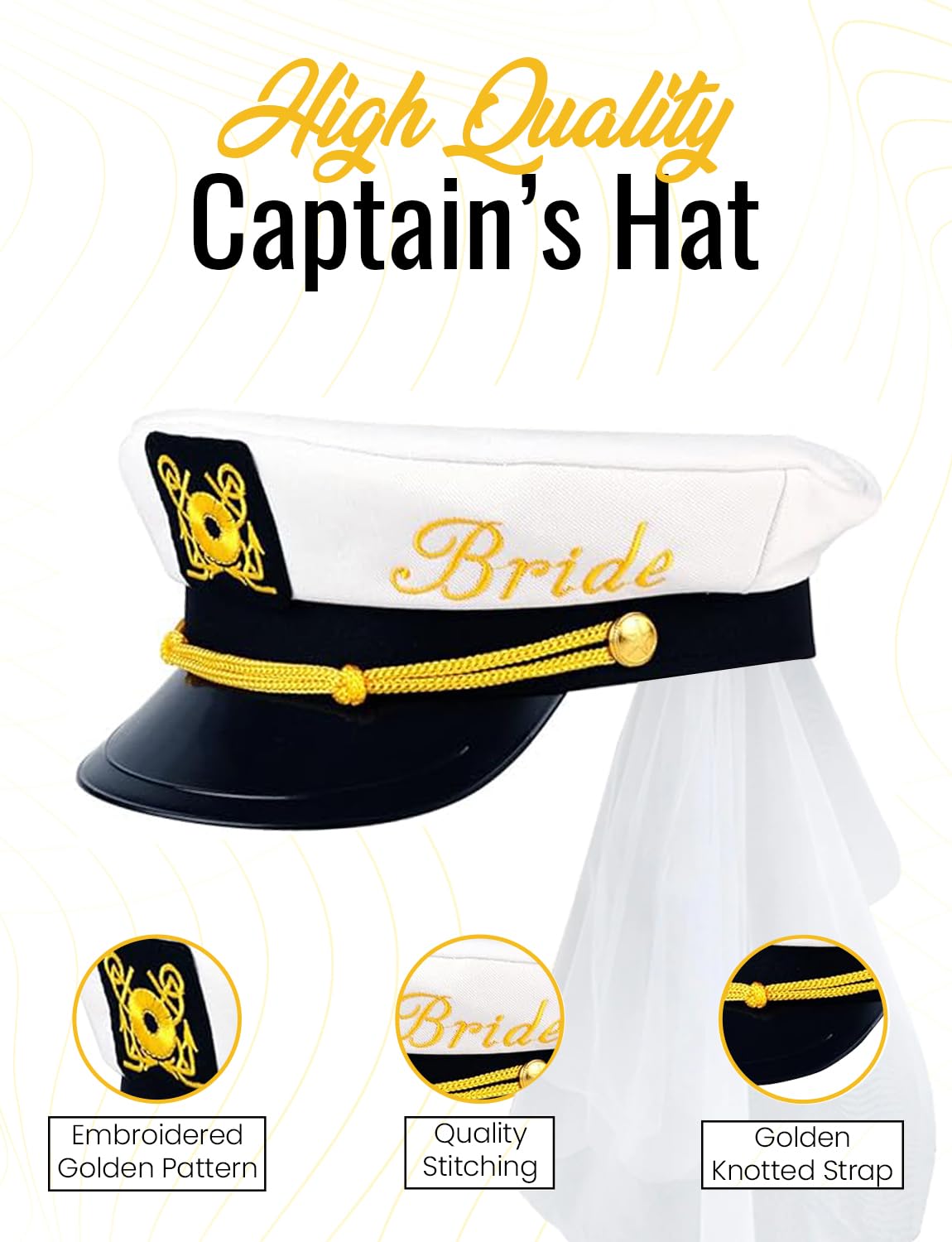 Bachelorette Party Bridal Party Captain Hat Set - Cute Bride to Be Nautical Bachelorette Hat Fun Bridal Shower Decor Wedding