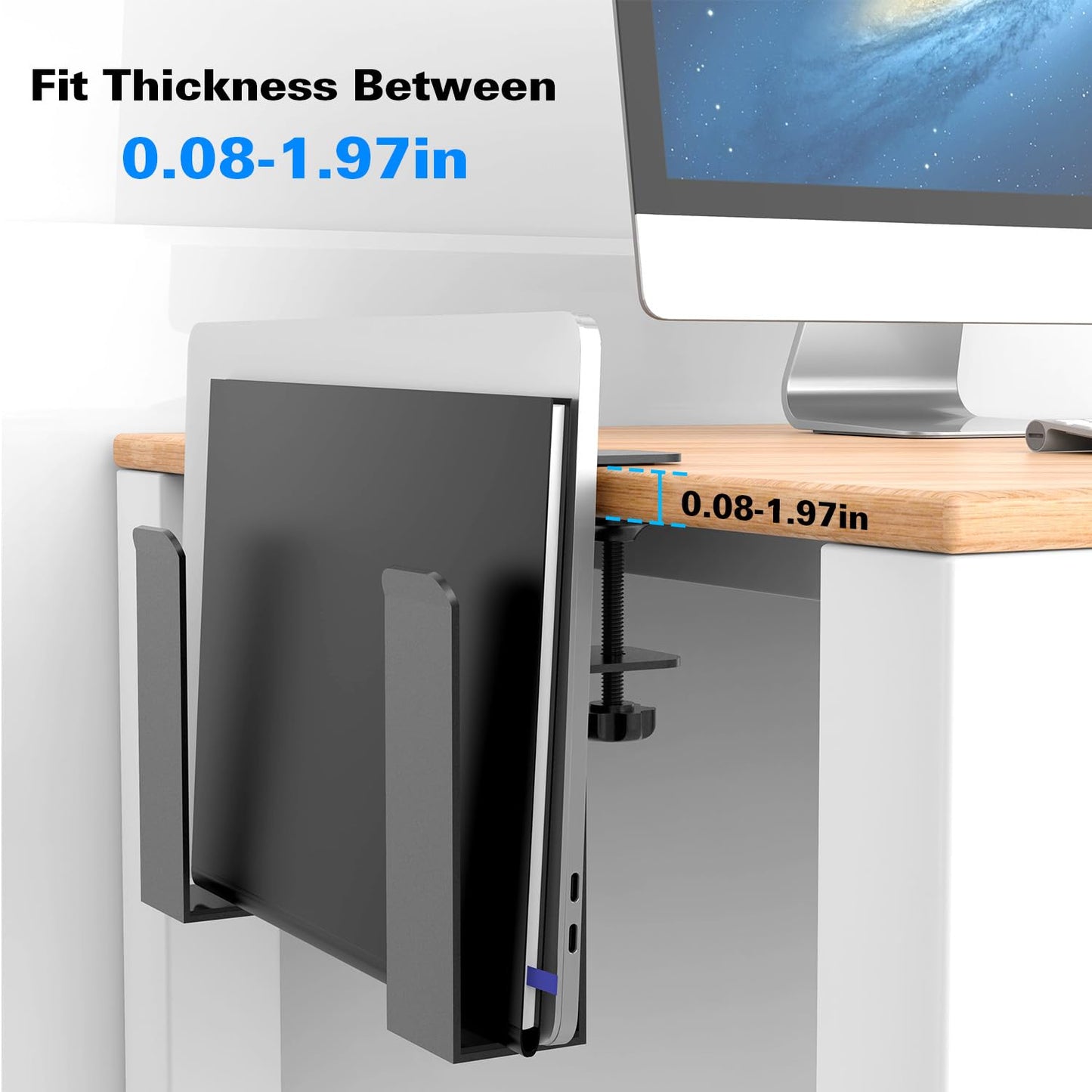 WYYHAA Adjustable Desk Side Laptop Mount, Metal Hanging Notebooks Desk Holder Punch-Free Clamp on for MacBook Pro, Documents with Anti-Scratch Silicone