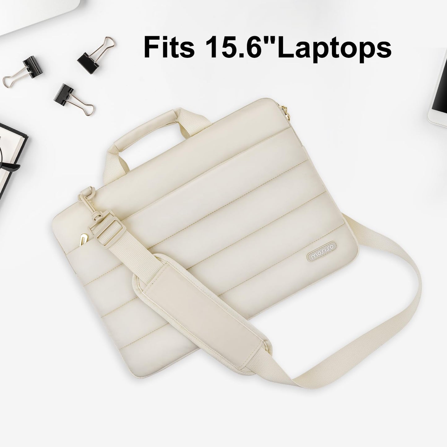 MOSISO 15.6 inch Puffy Laptop Bag with Shoulder Strap, 15-16 inch Laptop Computer Bags Compatible with MacBook Pro 16, HP Dell ASUS Acer Lenovo Notebook, Laptop Shoulder Bag with Handle, Sand