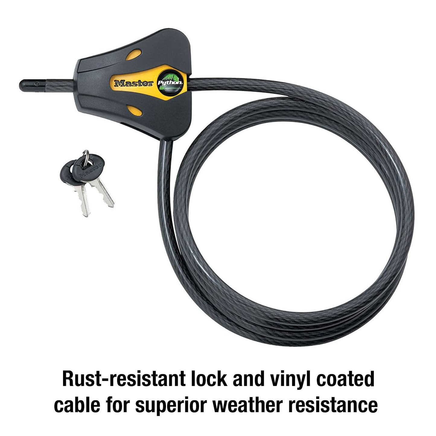 Master Lock 8419DPF Python Adjustable Locking Cable, Braided Steel, Yellow and Black Contractor Color, 6-Feet x 5/16-Inch
