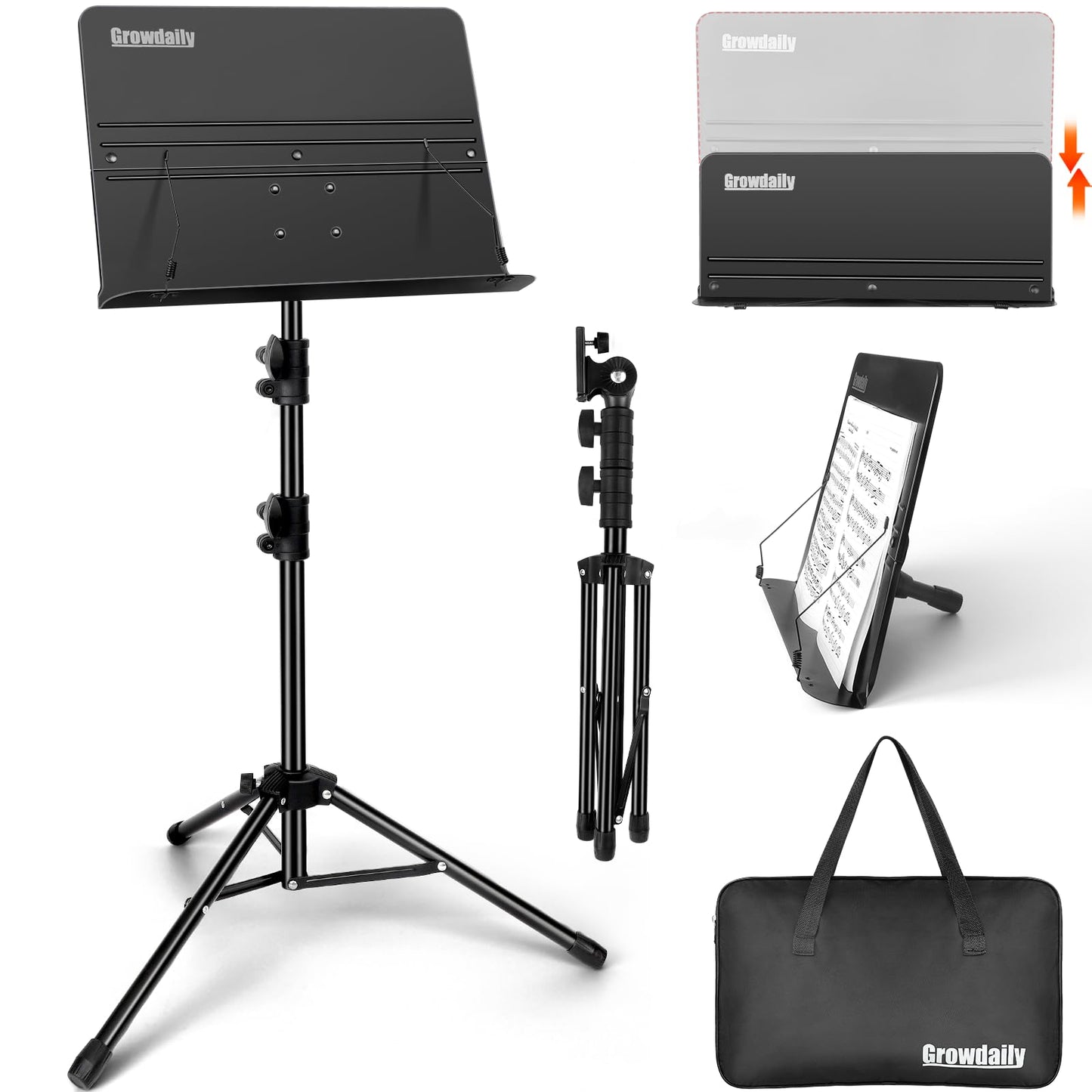 Folding Music Stand，Portable Music Stand For Sheet Music 2 Foldable Music Stand Sheet Music Stand With Carrying Bag Matte Frosted Metal Material Sturdy Height Adjustable