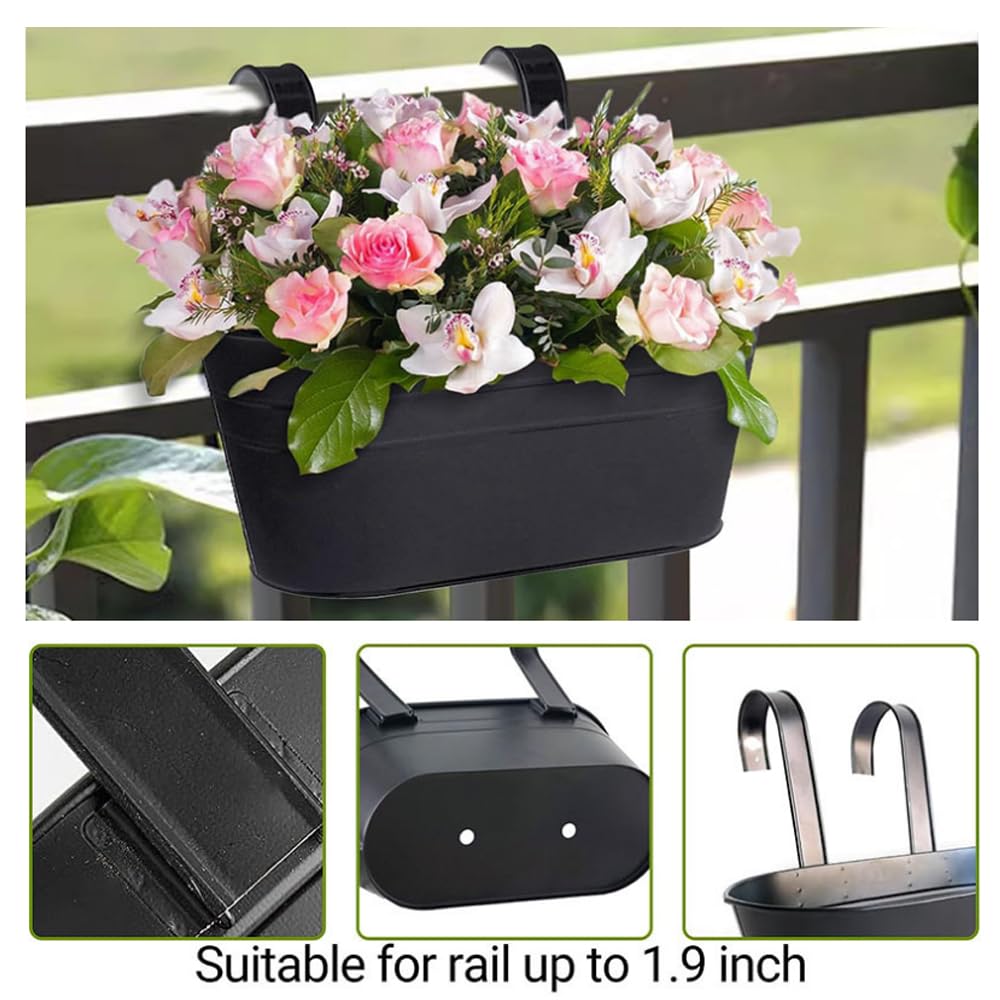 6 Pack Metal Iron Hanging Flower Pots Metal Hanging Planters with Hooks Oval Railing Fence Hanging Bucket Pots Wall Mounted Garden Bucket Flower Holders Window Flower Plant Holder