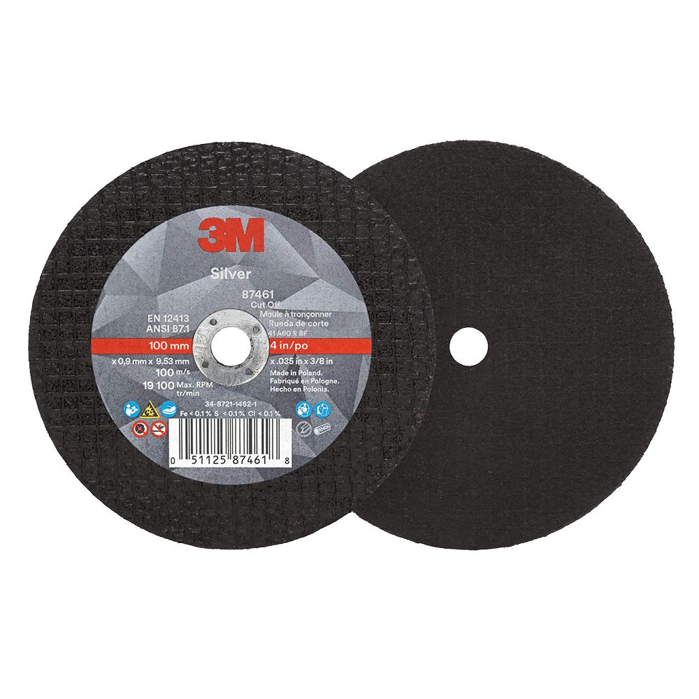 3M Silver Cut-Off Wheel 87461, T1, 4" x .035" x 3/8", Black (Pack of 25)