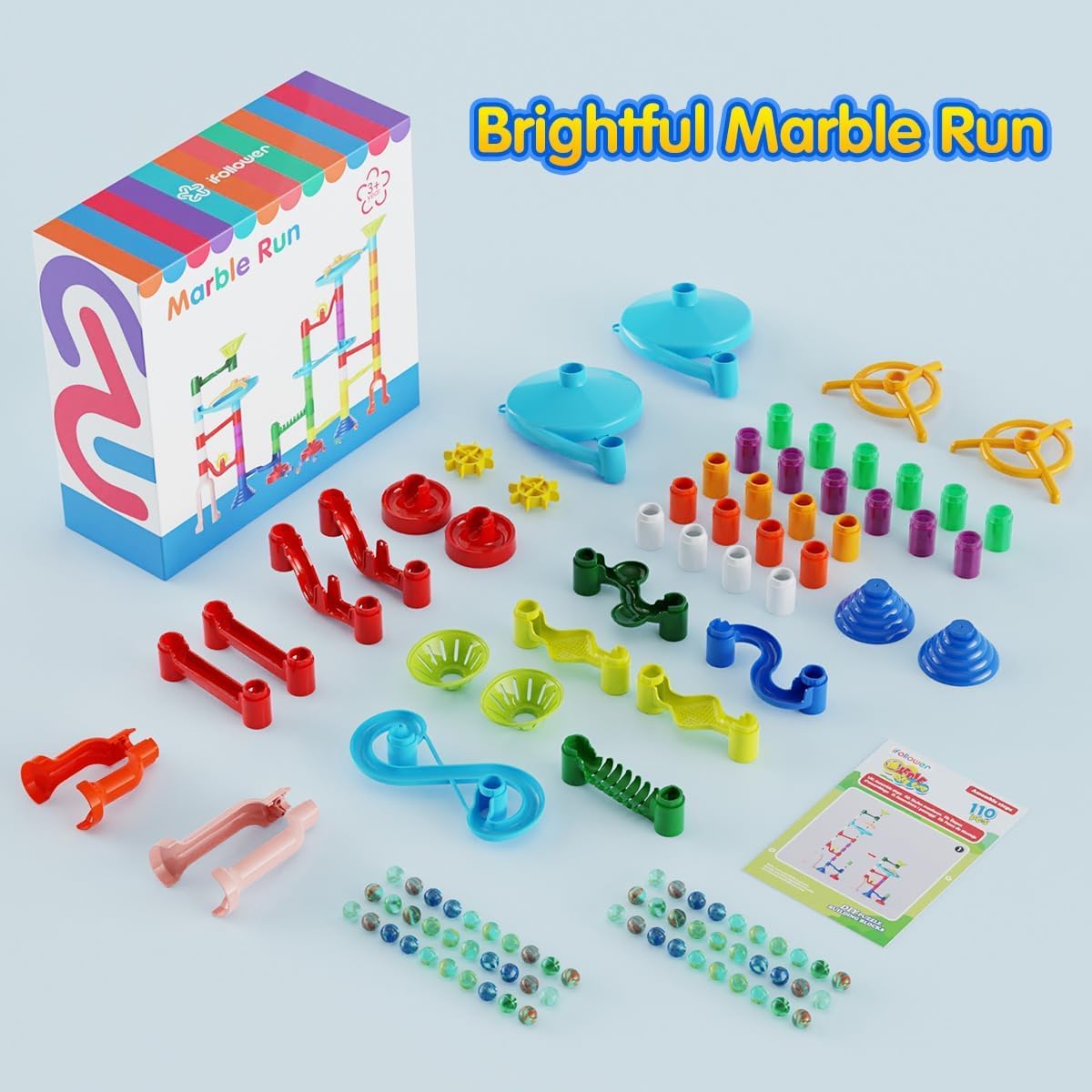 ifollower Marble Run, 110pcs Marble Maze Game Construction Building Toys for Kids, Marble Track Race Set STEM Learning Toys Gift for Boys Girls 3 4 5 6 7 8 9 10+