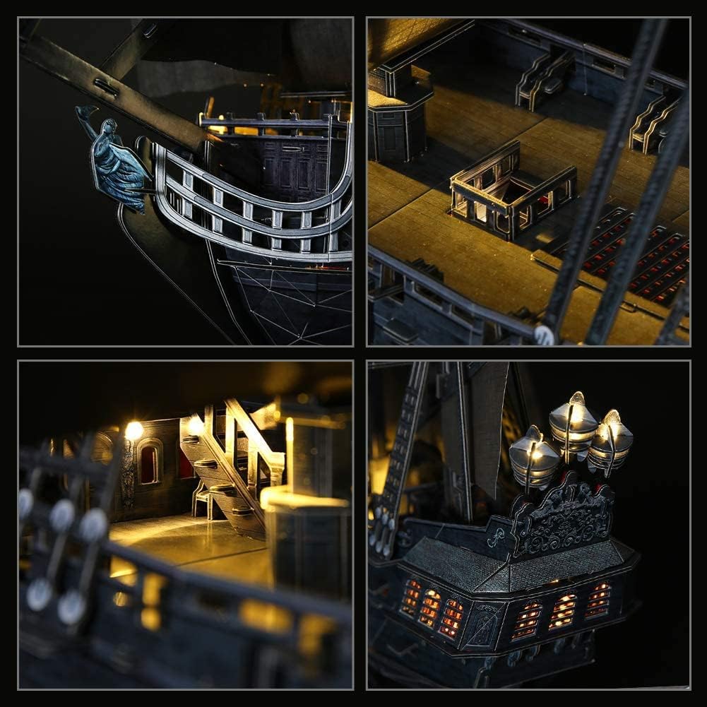 CubicFun 26.6'' LED Pirate Ship 3D Puzzle - Large 3D Puzzles Model Kits for Adults - 340 Pieces
