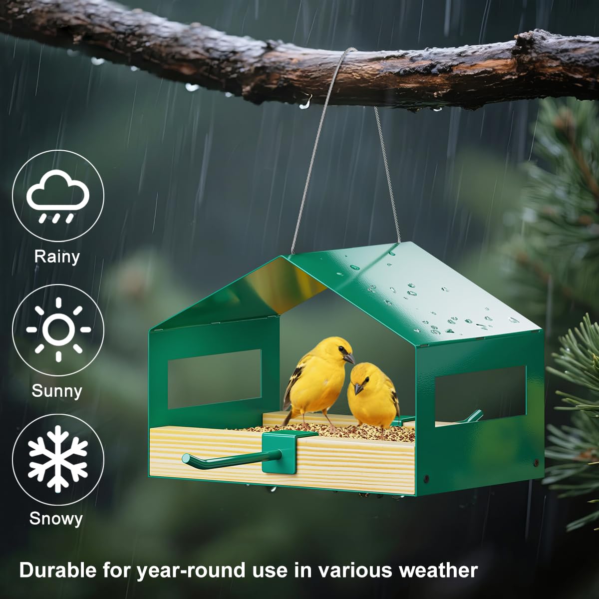 FANHAO Metal Bird Feeder for Outdoor Hanging, Wild Bird Feeder House with Rust-Resistant Mesh, Hanging Platform Bird House Feeder for Attracting Birds, Weatherproof, Easy to Clean & Refill
