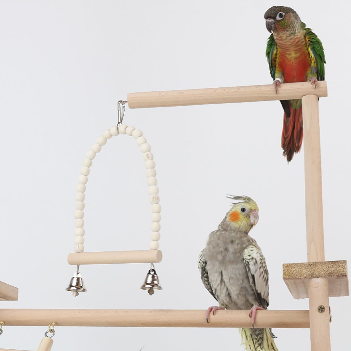RoseFlower Wooden Bird Playground, Parrot Playstand with Perches, Ladder, Swing, Feeder Cups, Tray for Conure, Parakeets, Budgie, Cockatiels, Lovebirds
