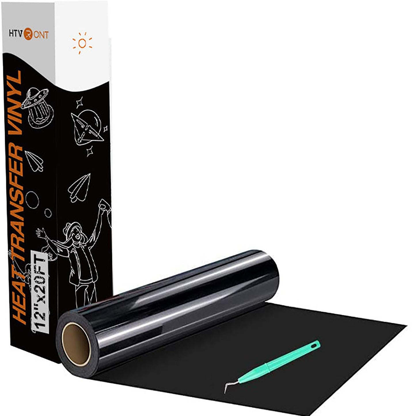 HTVRONT Black HTV Heat Transfer Vinyl Rolls - 12" x 20ft Black Iron on Vinyl for Shirts, Iron on for All Cutter Machine - Easy to Cut & Weed for Craft Heat Transfer Design