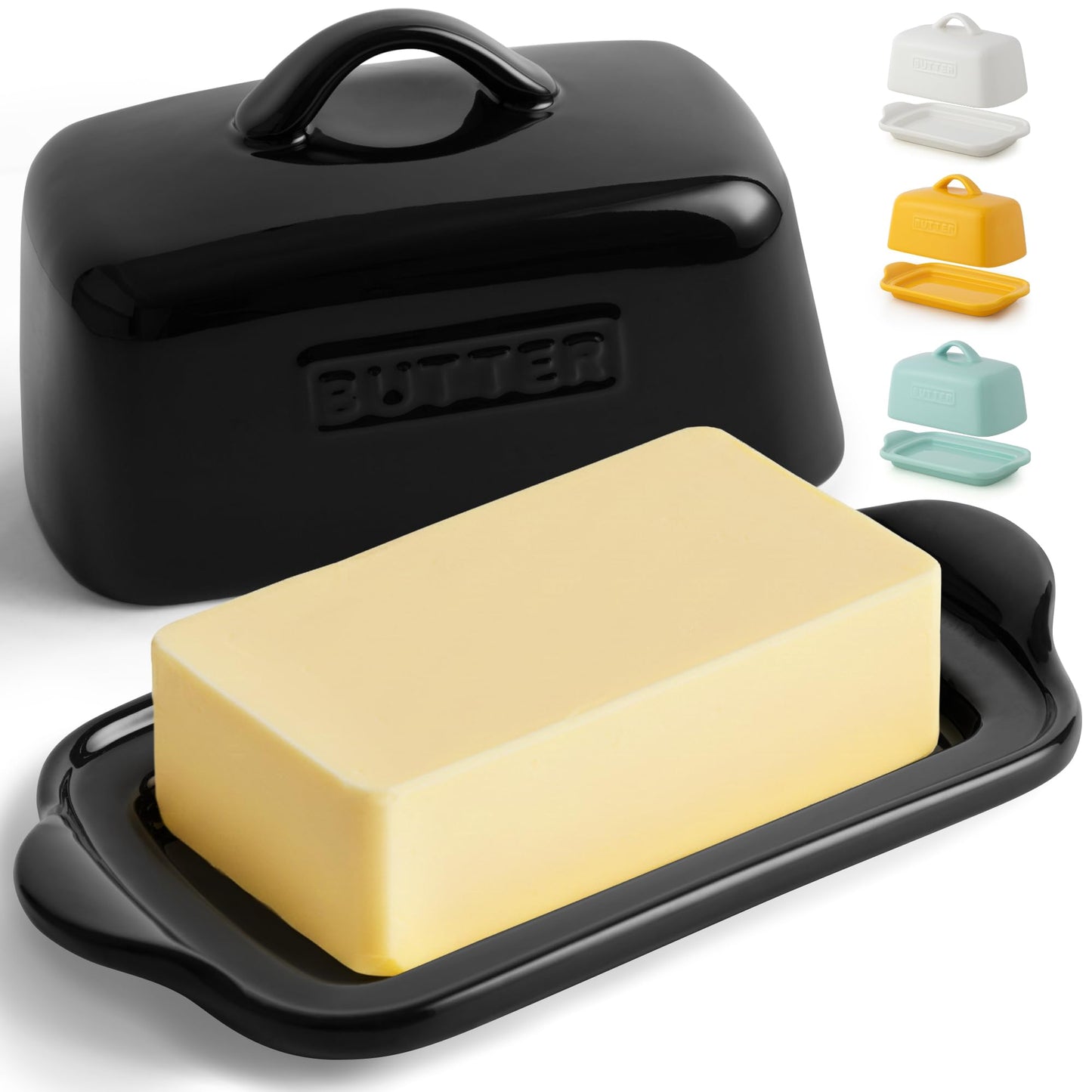 Zulay Butter Dish with Lid – Large 1 lb Canadian Size, Black Porcelain Butter Tray & Butter Container for Countertop or Refrigerator - Black