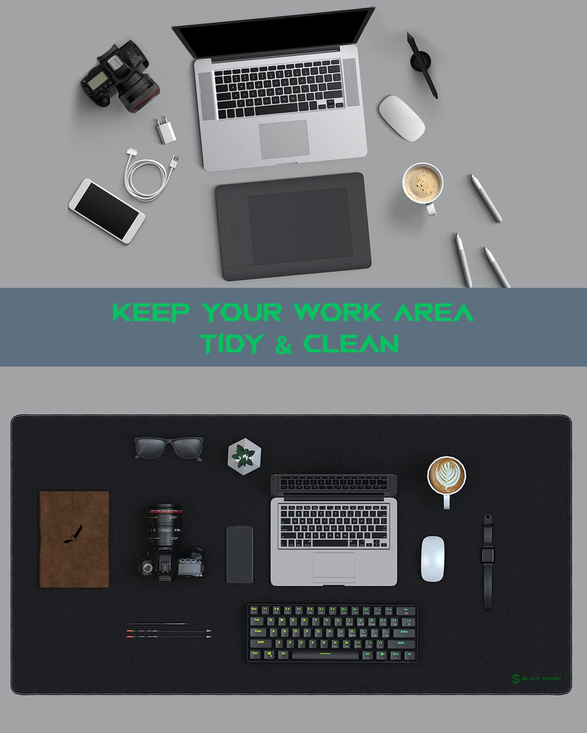 Black Shark Gaming Mouse Pad XXL (47.2"x23.6"x0.12"), Oversized Desk Mat, Non-Slip Mousepad, Super-Thick with Smooth Waterproof Surface, Anti-Fray Stitched Edges for Full Desk Pad Manta P4