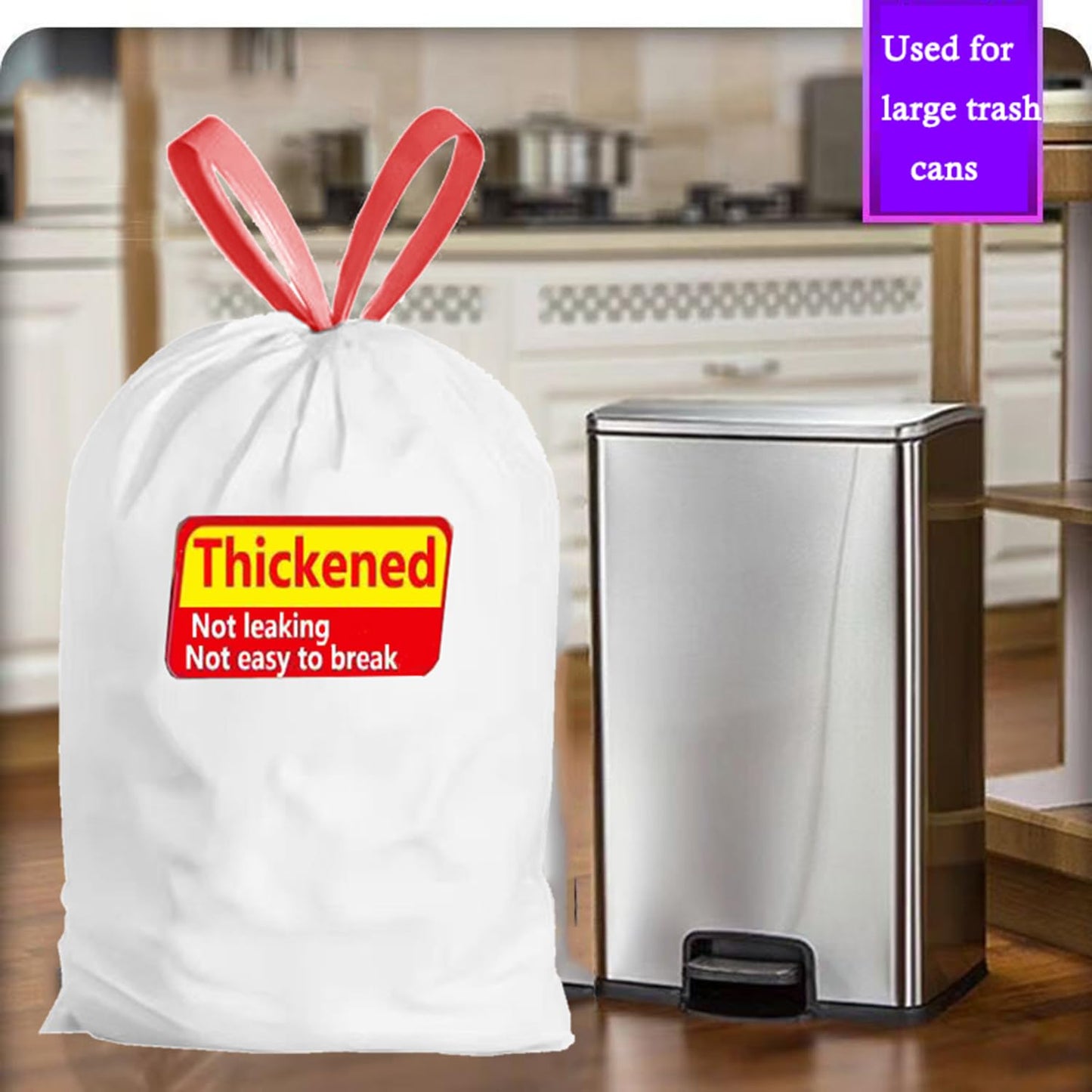 GoodFinely Ultra Thick Heavy Duty Plastic 16-18 Gallon Drawstring Trash Bags White Leak Proof Large Garbage Bags for Tall Kitchen Home Office Outdoor (18 Gallon Drawstring Trash Bags)
