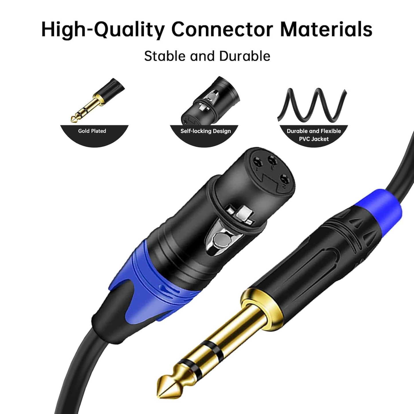XLR to 1/4 TRS Stereo Adapter, XLR Female to 1/4 Inch (6.35mm) Balanced Microphone Stereo Audio Converter Adapter Cable (2Pack / 50 FT)