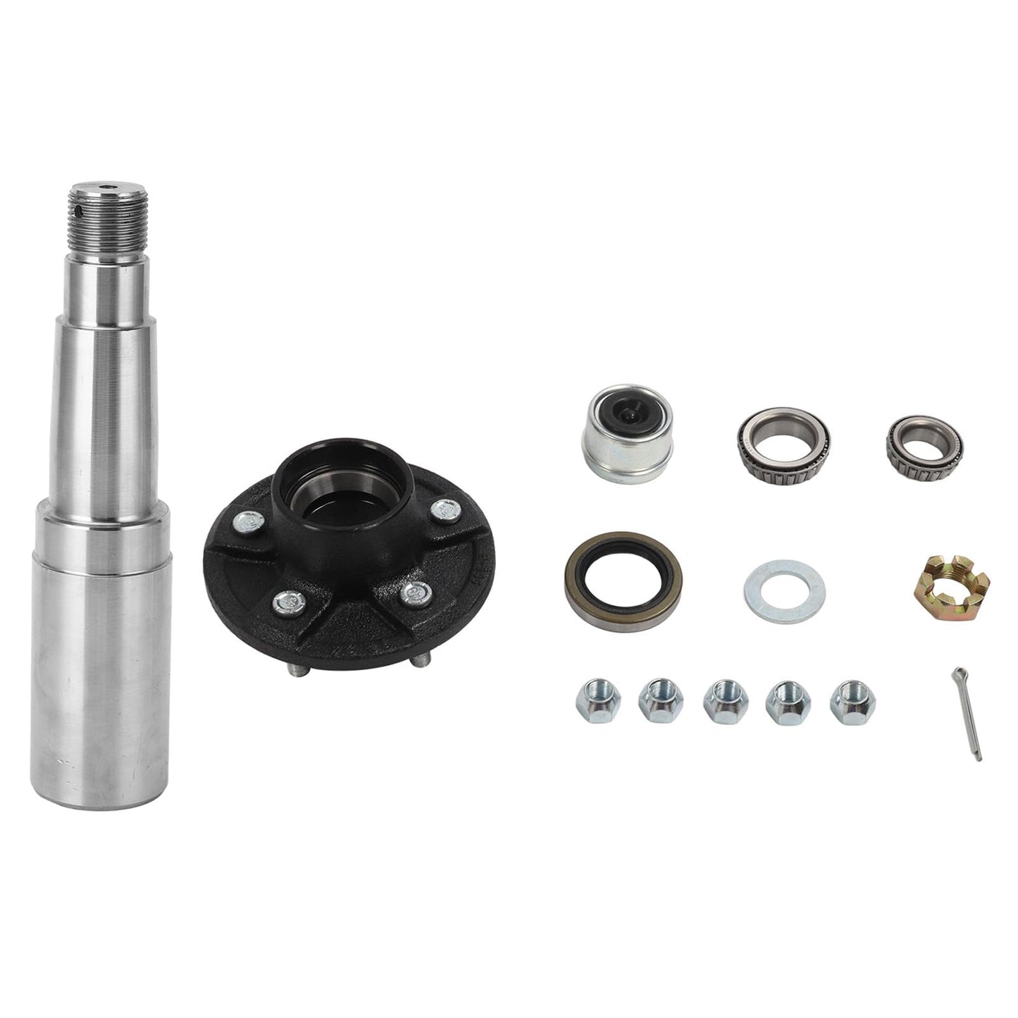 Trailer Axle Kit, 3500 Lb Trailer Axle Spindle with 5 Studs 4.5in Bolts Idler Hub 25mm to 35mm Round Spindle for Cargo Boat Trailer, Trailer Hub Assembly, Easy Installation