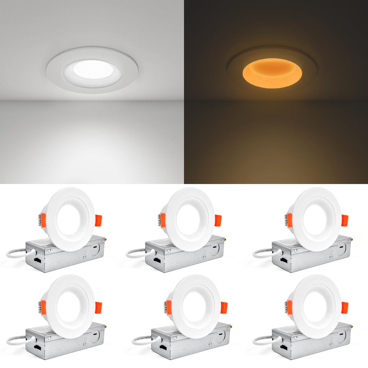 Togalonn Pot Lights 3 Inch LED Recessed with Night Light, Dimmable & 5CCT Selectable Slim Soffit Downlight, Ultra-Thin Canless Wafer Lighting, cETL, IC Rate, 6W/2W, Cut-Out 3", 6 Pack