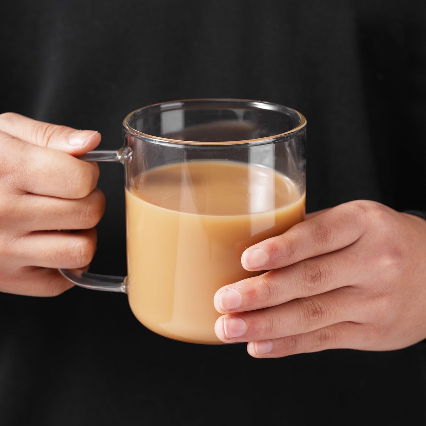 Rechano 17oz/500ml Glass Coffee Mugs Set of 4, Clear Large Wide Mouth Drinking Glasses with Big Handle for Hot/Iced Beverage, Latte, Cappuccino, Juice, Tea, Milk, Dishwasher Safe