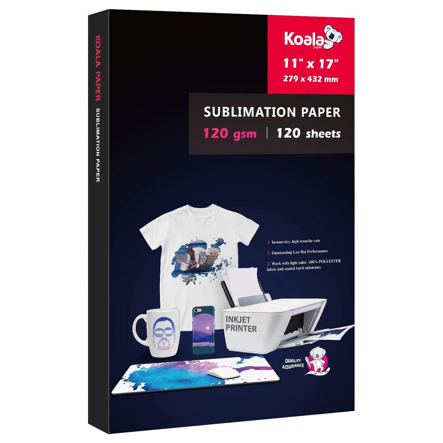 Koala Sublimation Paper 11X17 inches 120gsm 120 Sheets for Personalize Your Gift Compatible With Inkjet Printer Sublimation Ink