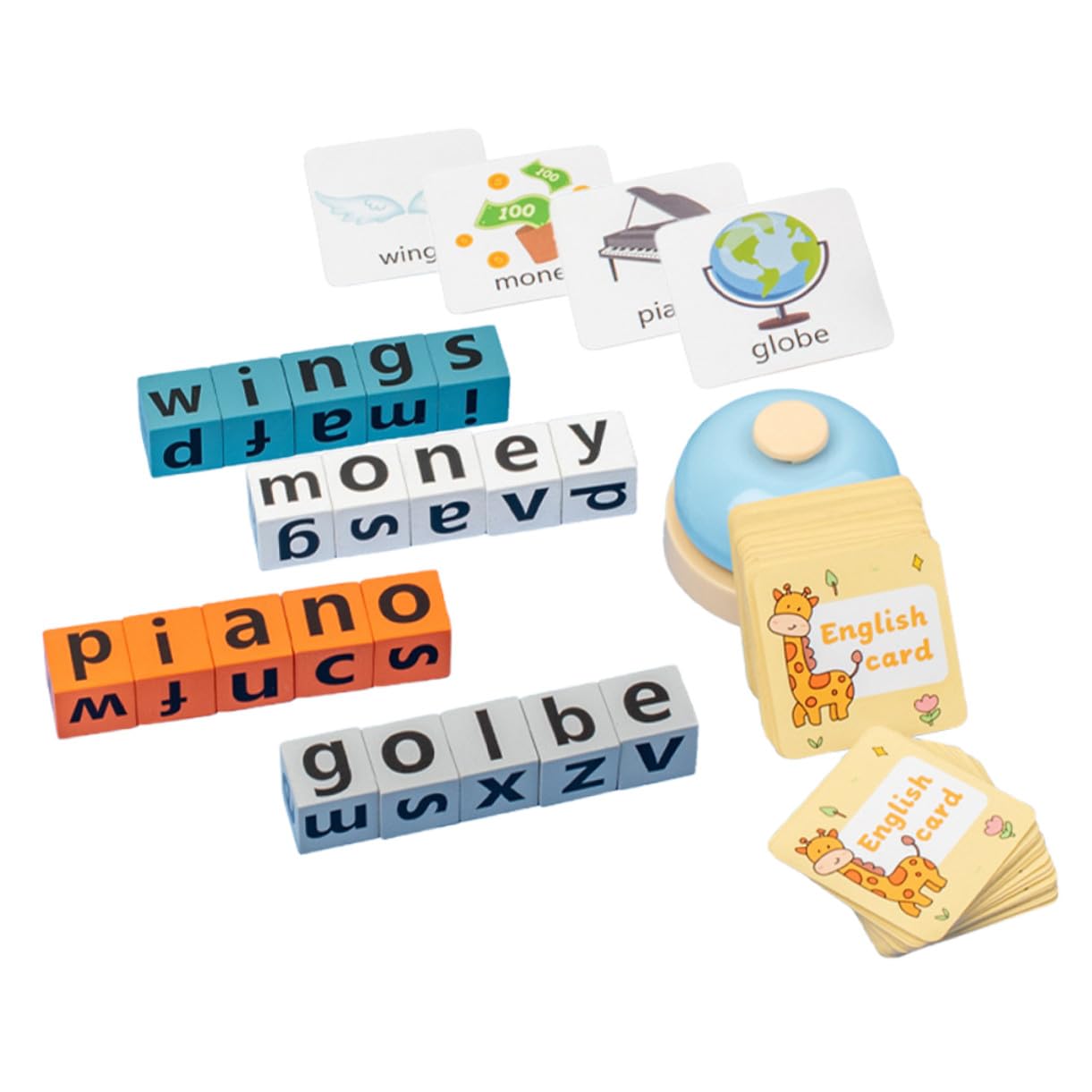 BESTonZON Alphabet Blocks Spelling Game with Word Cards and Bells Early Learning Educational for S English