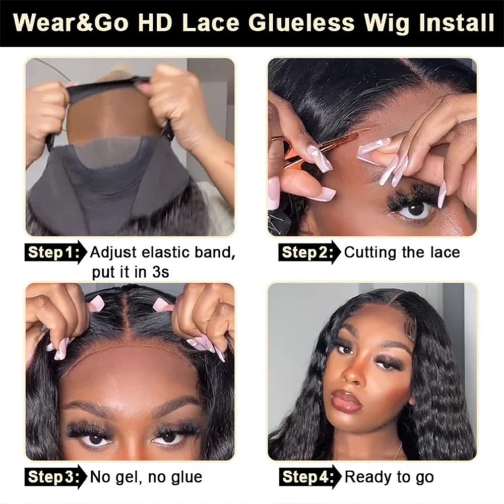 Bob Wigs Human Hair 12 Inch Wear and Go Glueless Pre Plucked Deep Wave Curly Bob Wig Human Hair Upgraded No Glue 13x4 Lace Front Glueless Wigs for Black Women