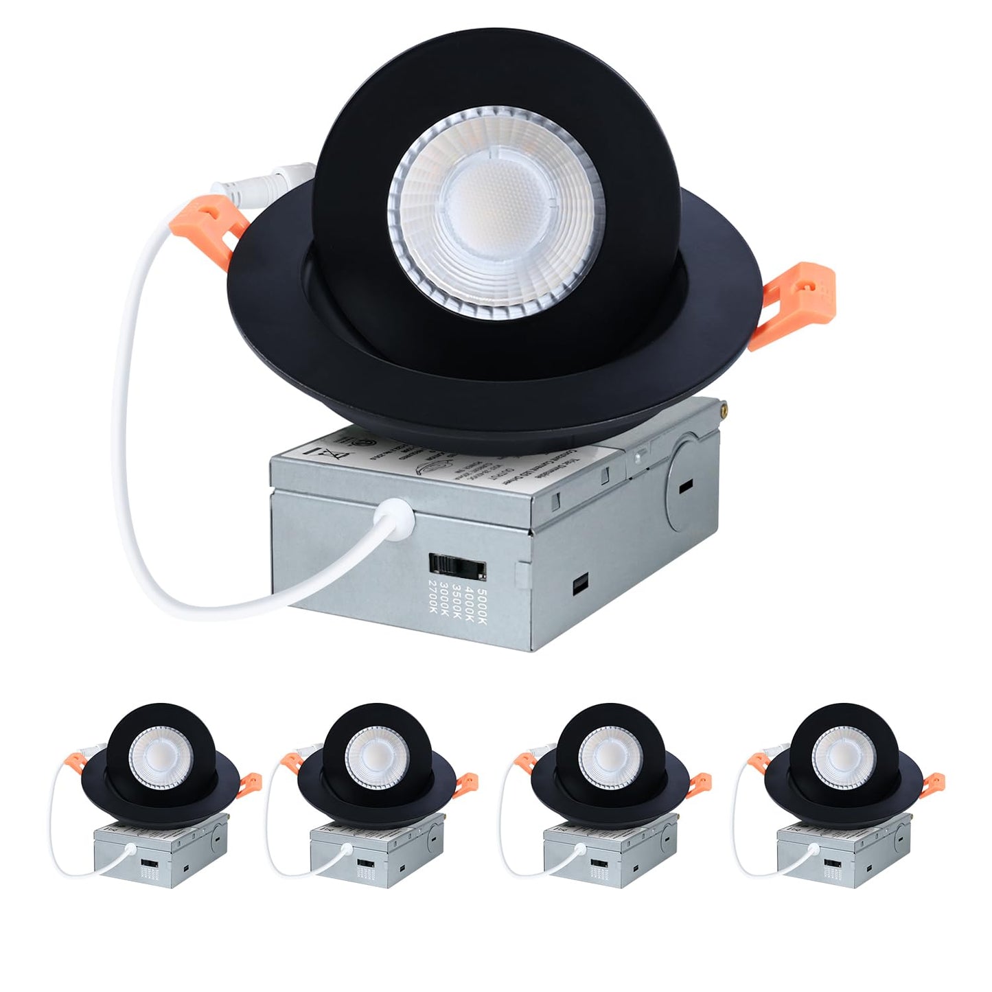 ZYC Gimbal LED Recessed Light - 4Inch 9W Adjustable 360° Rotation Adjustable Eyeball Light,LED Swivel Spotlight,Directional Sloped Ceiling Light,Dimmable Canless Wafer Downlight（4 Pack，Black.