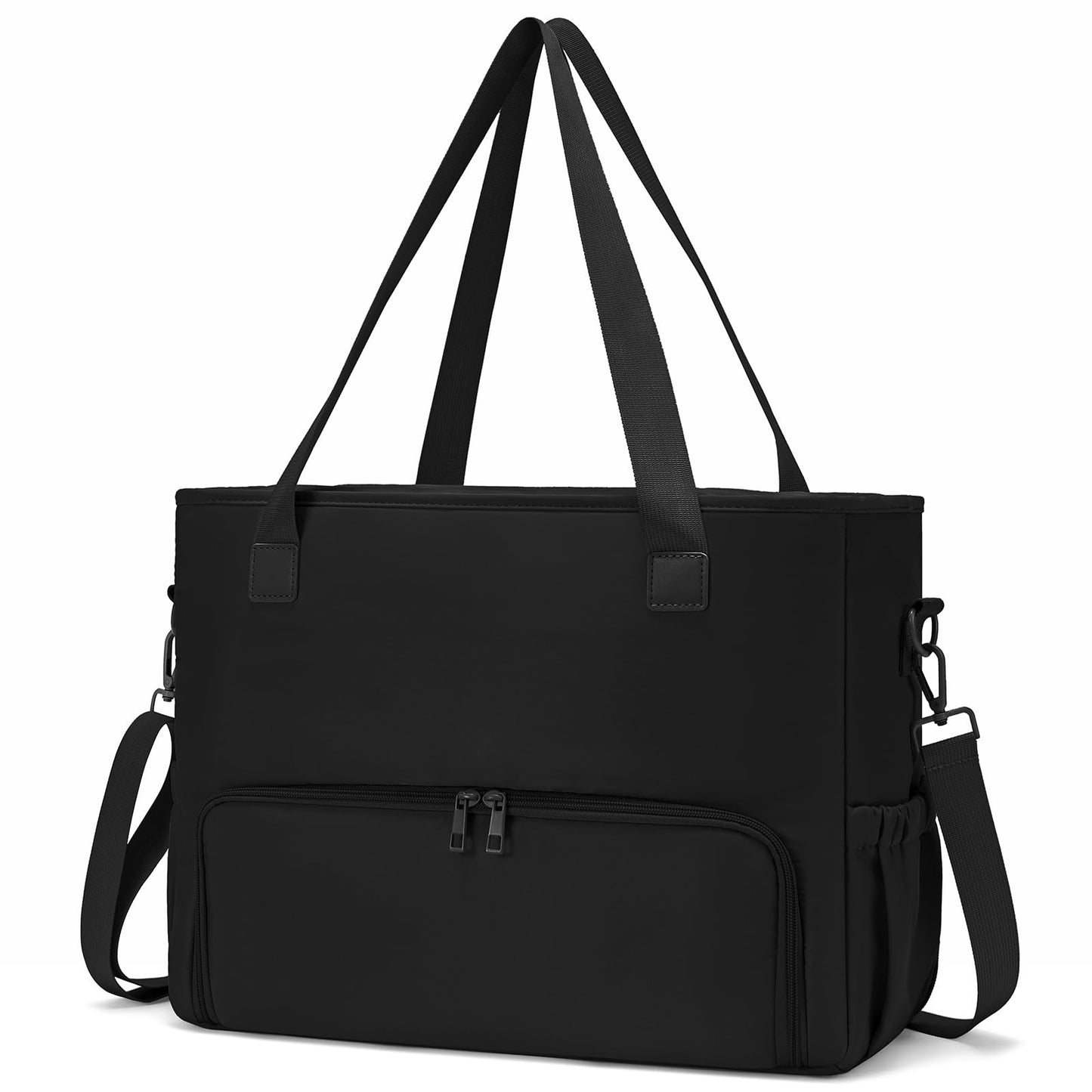 Lunch Bag for Women, Tote Bag with Insulated Lunch Compartment, Non-Leather Water-Resistant Polyester Laptop Bag, Large Capacity & Cup Holder, Casual Work Tote for Teacher, Nurse, Travel, Daily, Black