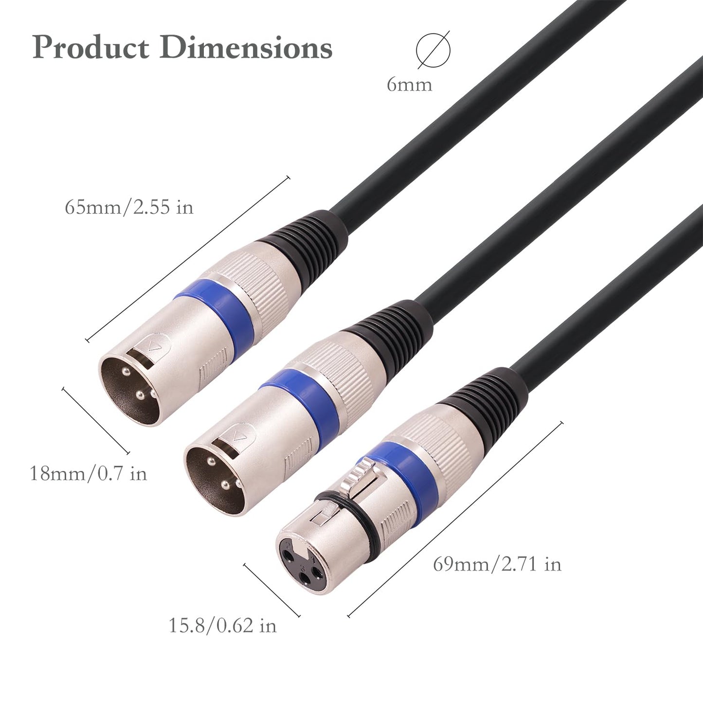 HUALEU 5Pack 5 Color 1.5FT XLR Female to Dual XLR Male Y Splitter Cable, Female XLR to 2 Male XLR Y Cable,XLR Splitter 1 Female to 2 Male for Micphone Mixer