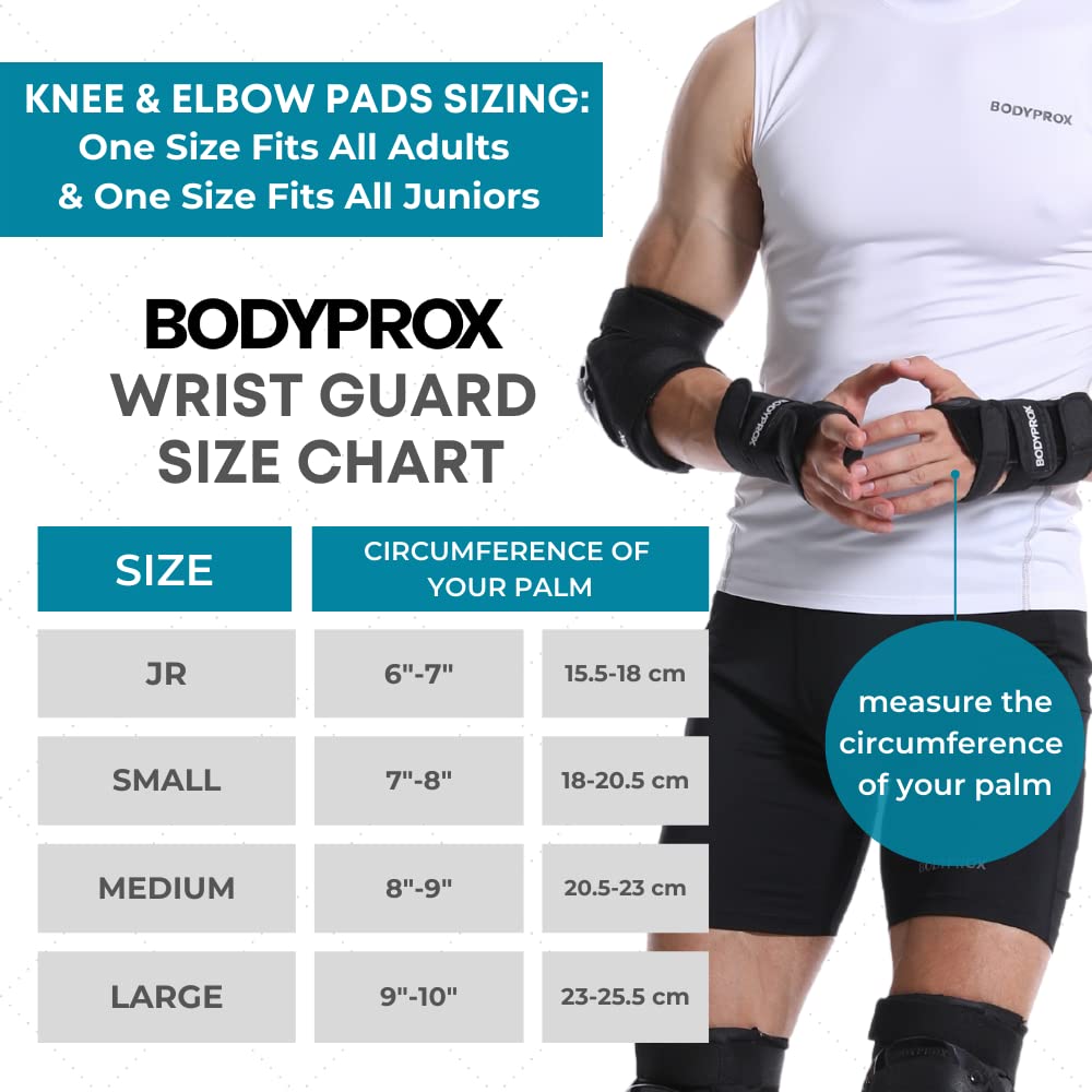 BODYPROX Knee Pads Elbow Pads Wrist Guards Set for Skateboarding, Roller Derby, BMX Ride, and Inline Skating. (Medium)