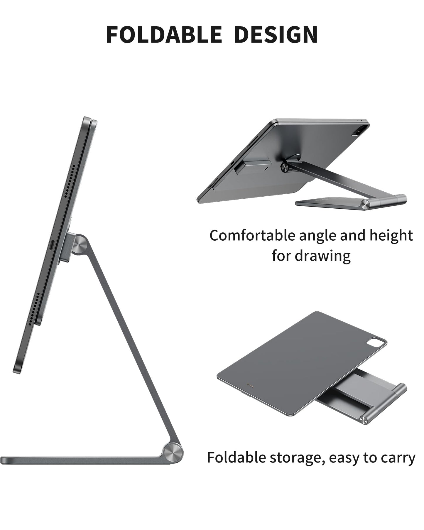 [Upgrade] KU XIU Magnetic Wireless Charging Stand for iPad Pro/Air 11 M2, Foldable Aluminum Alloy Tablet Holder Mount for Desk, Adjustable Tablet Stand for iPad Pro 11 1st/2nd/3rd/4th,Air 10.9 4th/5th