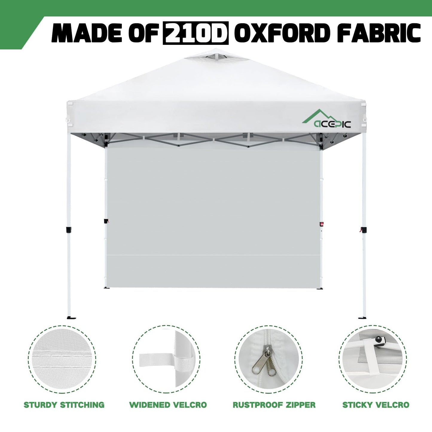 ACEPIC Instant Canopy Tent SideWalls with Silver Coating for 10x10 FT Pop Up Canopy, 210D Polyester 100% Waterproof and 99% UV Protection, 3 Piece of Sidewall Only, Silver/Gray
