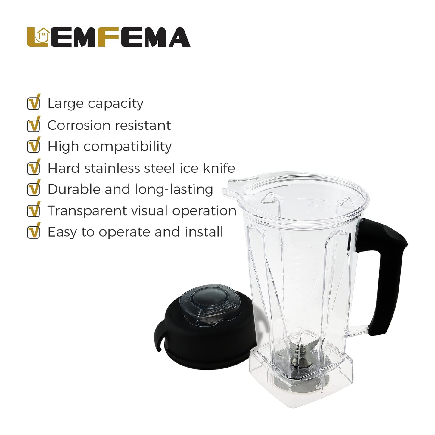 Replacement for Vitamix 64 oz Blender Container Cup 5200,6000,6300,5300,6500,7500,750,VM0102, VM0103, Classic C-Series Blender, with Lid Blade, Clear
