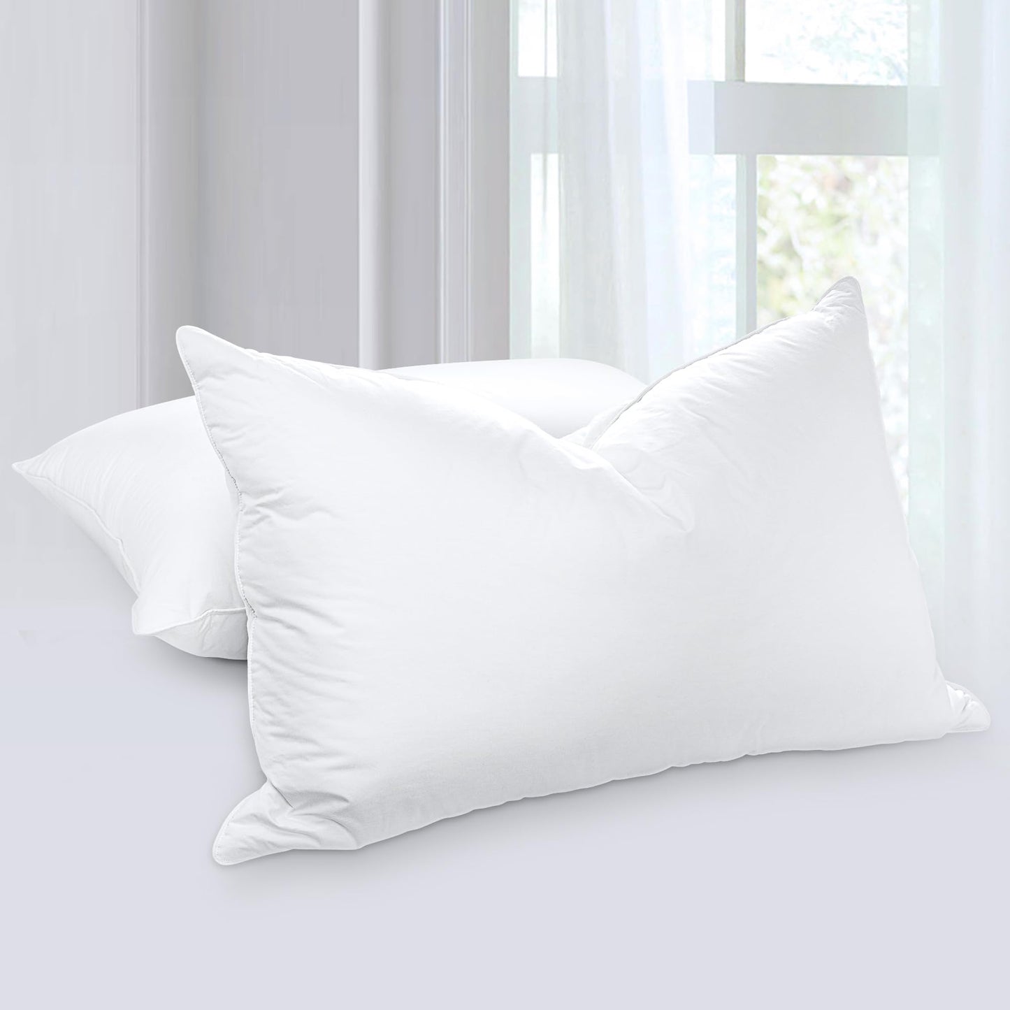 zibroges Goose Feather Pillow Queen Size Pack of 2 - Down Hotel Bed Pillows for Sleeping, Soft 600 Thread Count Cotton Cover, Fluffy Support Surround Fill Polyester for Back, Stomach, Side Sleepers
