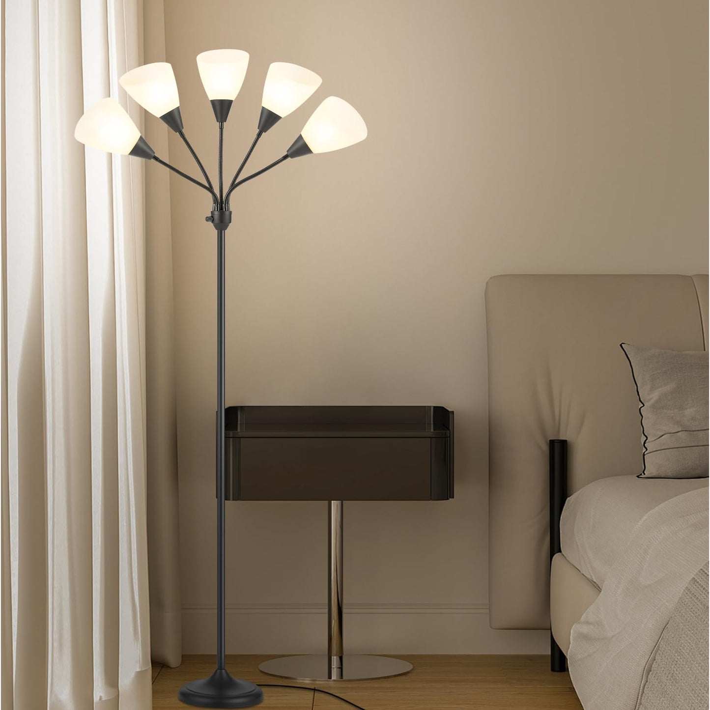 HonoDing Medusa Floor Lamps Standing Lamps 5 Heads Adjustable Reading Light Large Shade Use E26 A19 Bulb Floor Lamps for Living Room Bedroom