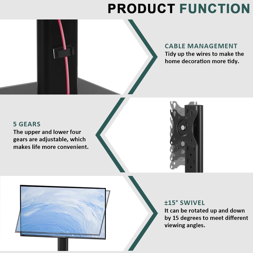 BFTOU Monitor Stand for 13"–32" Screens Swivel Computer Monitor Holder Freestanding 5 Height Adjustable TV Stand VESA 80x80mm/95x95mm Holds up to 77lbs