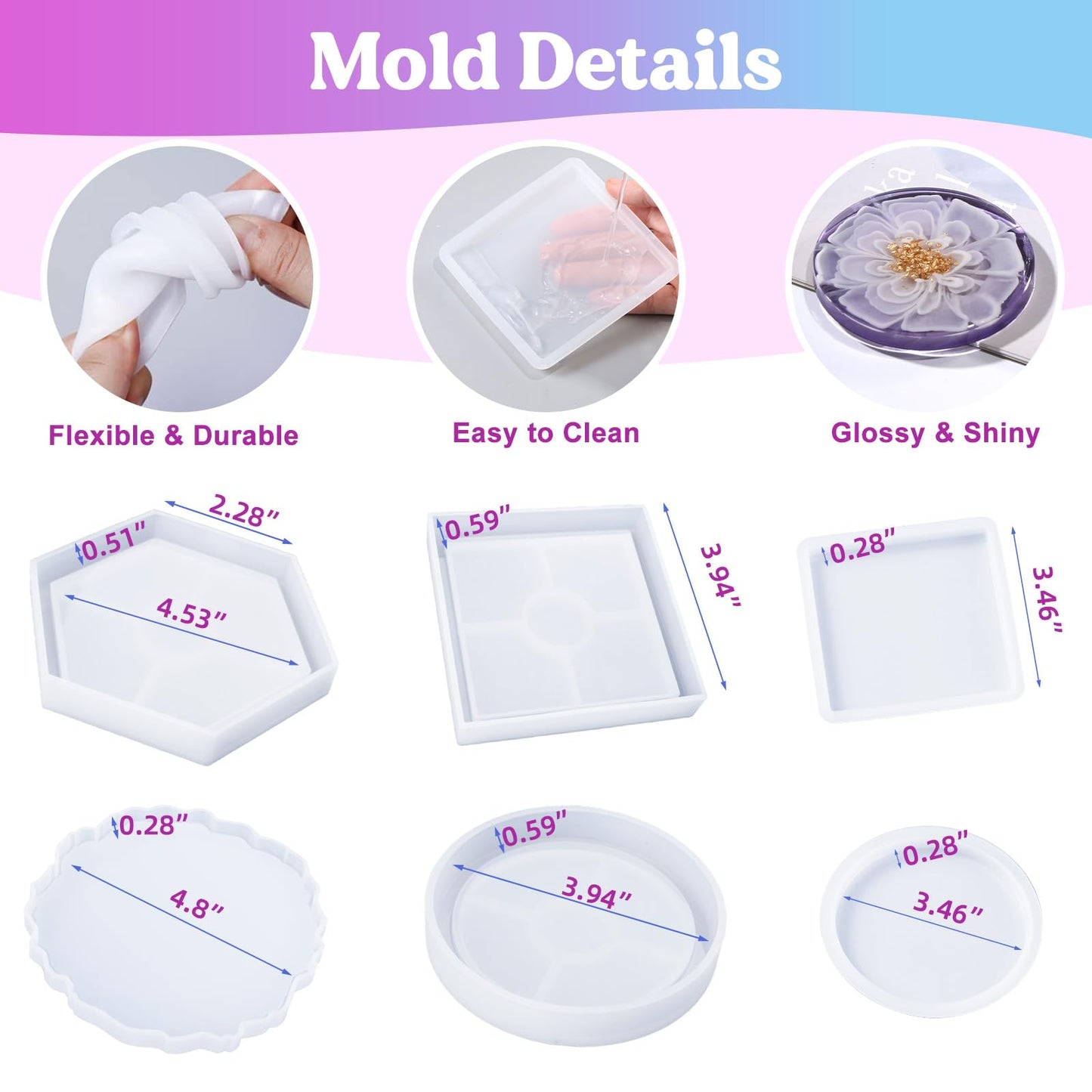 LET'S RESIN Resin Coaster Molds Kit, 16oz Epoxy Starter Kit for Beginners,Include Epoxy Resin, Coaster Molds, and Mica Powder for Casting, Ideal Christmas Gift Set