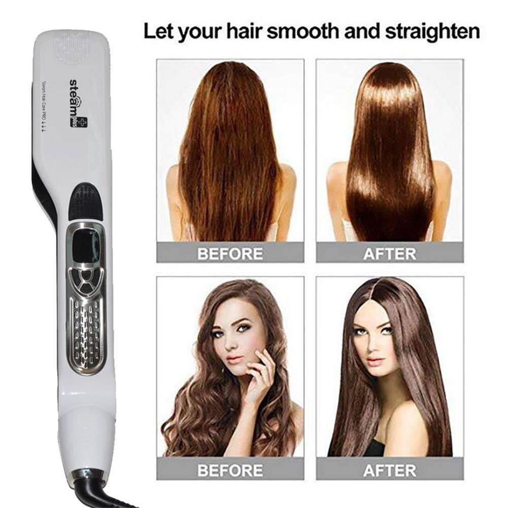 JUKEY Professional Steam Hair Straightener, Electric Fast Steam Hair Straightener Brush Titanium Ceramic Flat Iron, with Anti-Static Technology and Digital Controls Suitable for All Hair Types, White