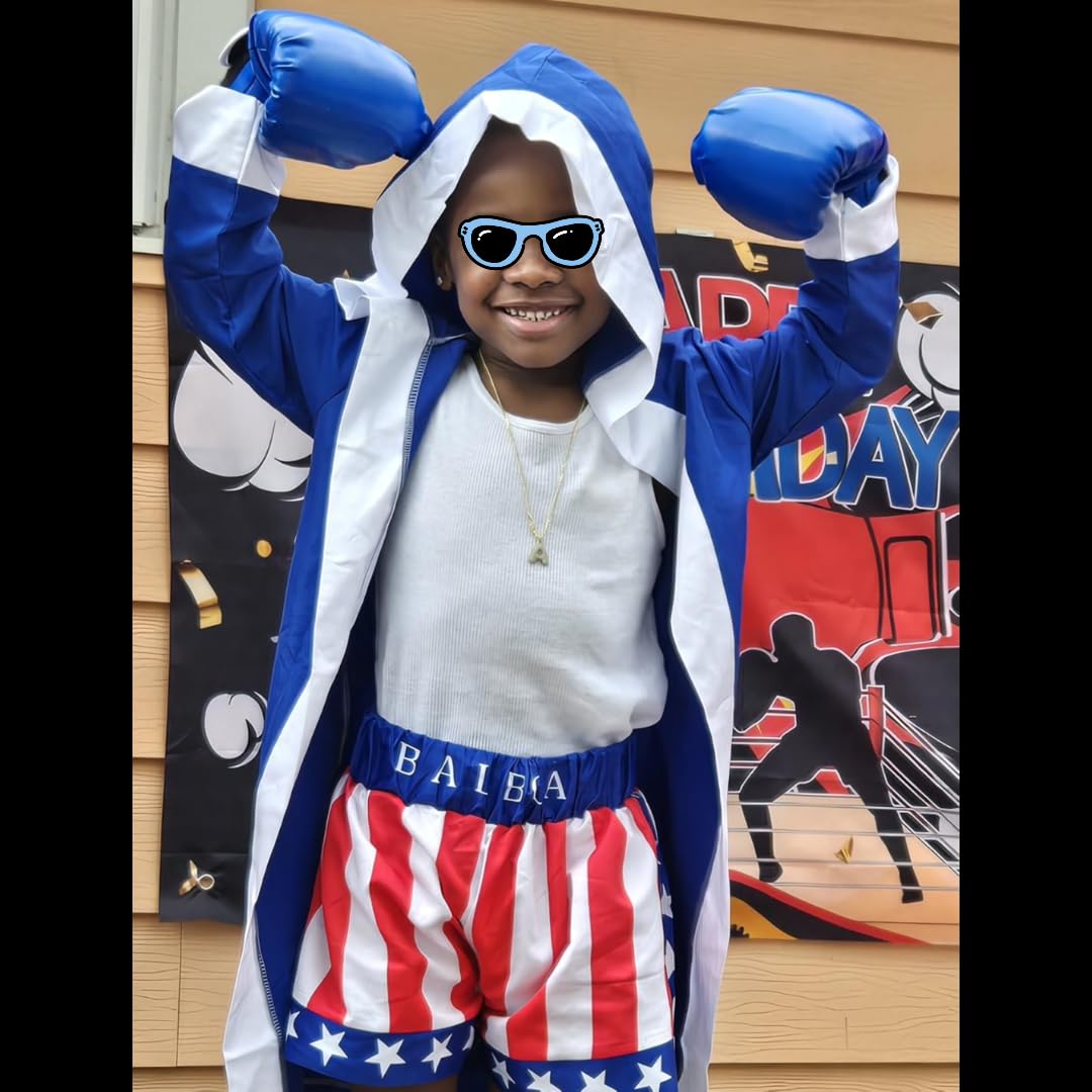 Kosgraiy Boxing Costumes Kids with Glove Robe Shorts,Halloween Boys Boxer Suit,American Boxing Robe,Boy Boxer Outfit,M