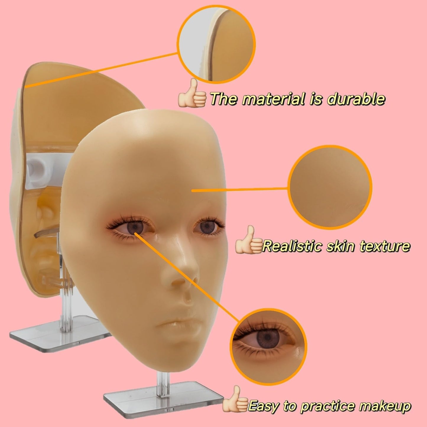 3D Makeup Practice Face, XIJIEMAO Mannequin Head For Makeup, Reusable Silicone Full Makeup Mannequin Head With Stand And Brush Set, Eye Shadow Makeup Face Board, Emerging Makeup Artist, Girl'S Gift