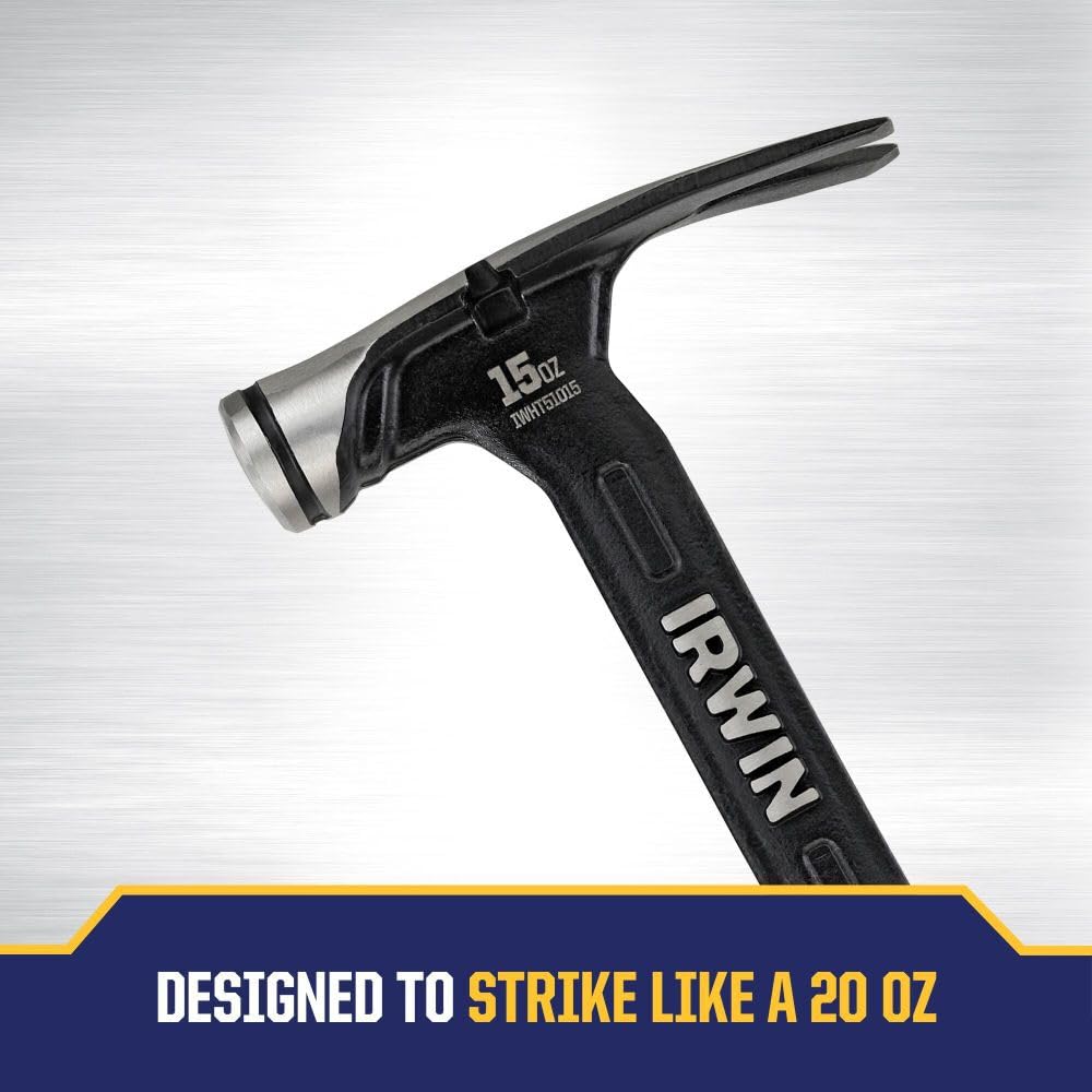 Irwin Tools IRWIN Hammer, Max Strike, 15oz High Velocity Steel Hammer (IWHT51015)