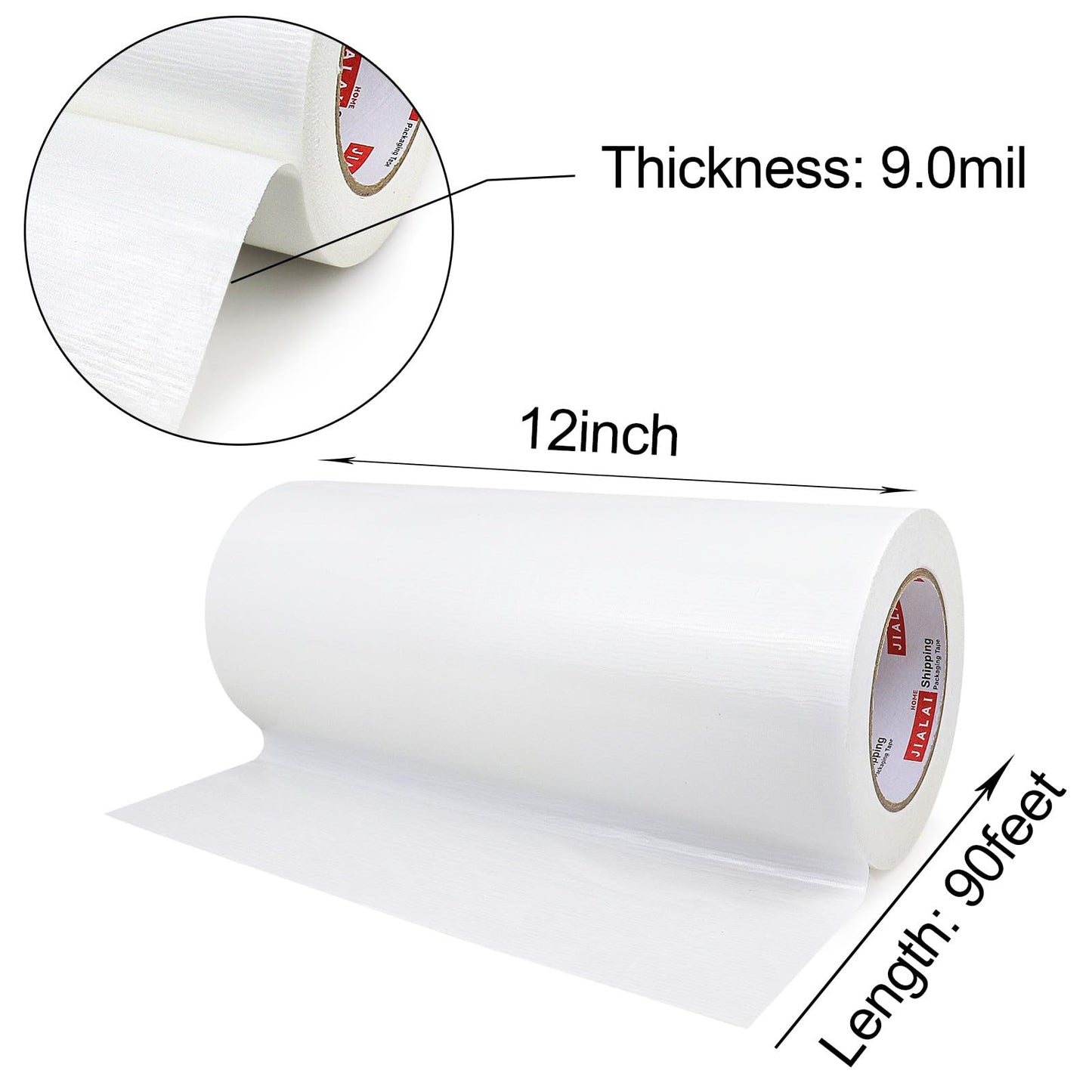 JIALAI HOME Wide Duct Tape, Industrial Grade 30Yards (90 ft) Wide Tape Duct, 9 Mil Heavy-Duty, Waterproof, Strong, Flexible, No Residue, for Crafts (White, 12'' x 90ft)